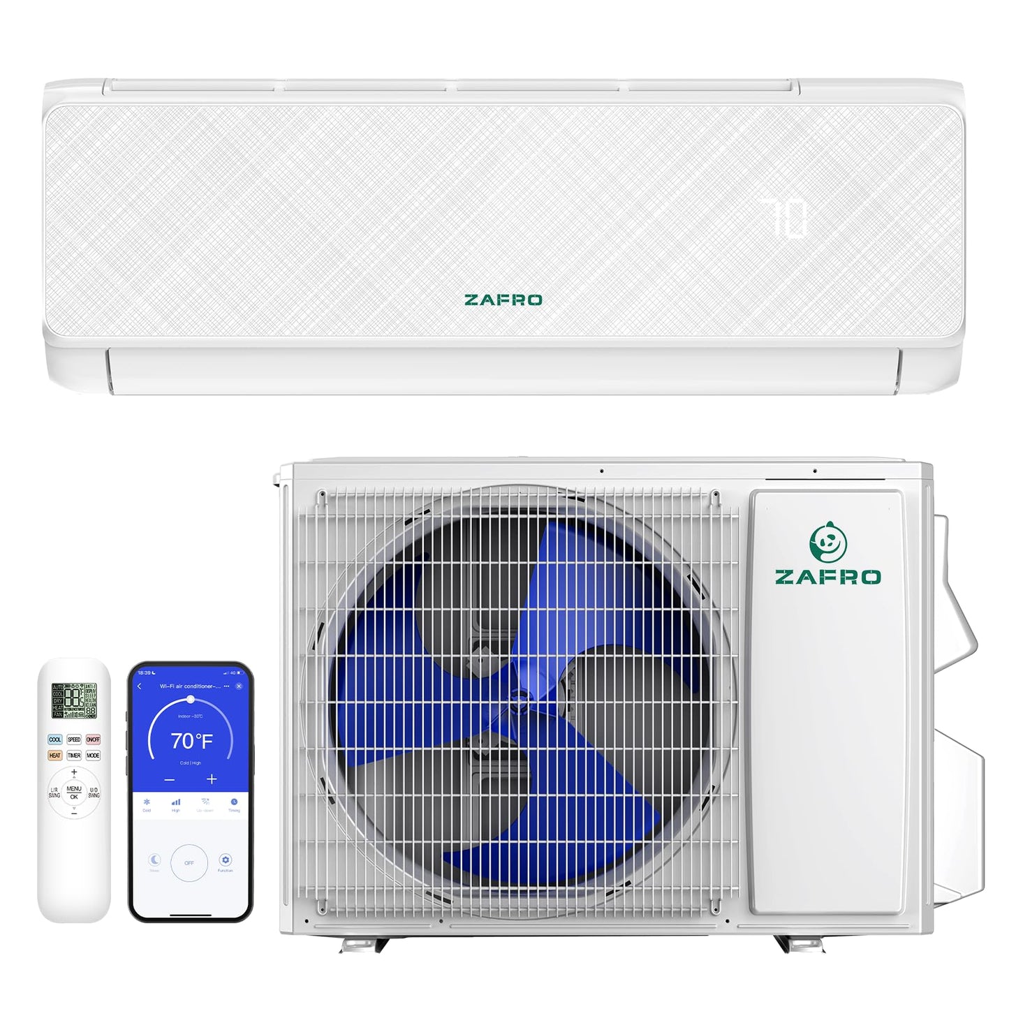 ZAFRO Wifi Enabled Mini Split Air Conditioner & Heater, 12000BTU 115V Inverter Ductless Wall AC Unit with Installation Kit, 24dB Quiet Operation 22 SEER2 Pre-Charged Mini Split, Cools Up to 750 Ft²