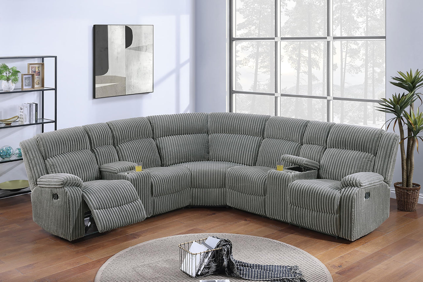 ERYE Oversized L-Shaped Power Reclining Sectional Sofa W/2 Console, Cupholders and USB Ports,Corduroy Power Motion Symmetrical Recliner Couch for Living Room Home Theater
