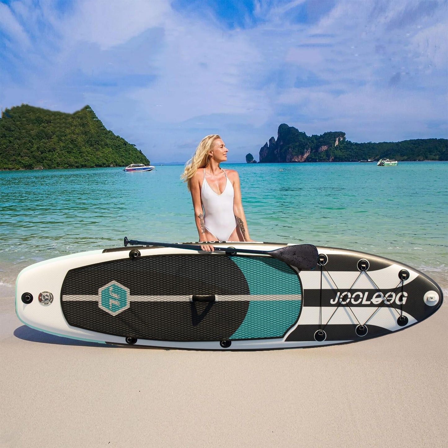 Inflatable Stand Up Paddle Board with Seat, 10'6" SUP 440LBS, Recreational Paddleboard for Adults Beginners, Blow Up Paddle Board with Fishing Design, Camera Mount, Cooler Bag & Full Accessories