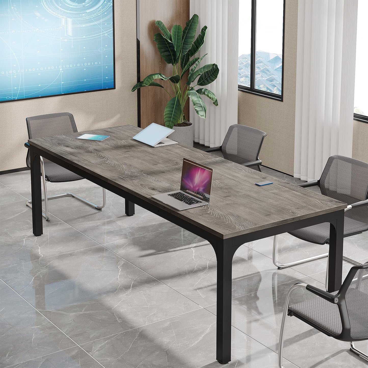 Tribesigns 6.5FT Conference Table, 78.7-Inch Rectangle Meeting Seminar Table, Large Business Tables for 6-8 People (Only Table) (Gray+Black)