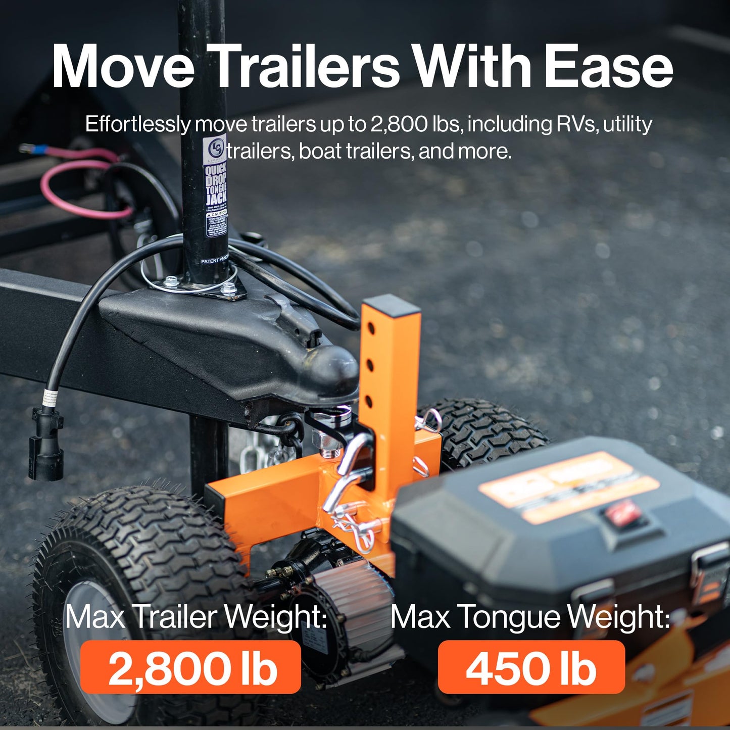 SuperHandy Electric Trailer Dolly – 24V 7Ah Sealed Lead Acid AGM Batteries 800W Heavy Duty Motor, 2" Ball Mount, Adjustable Thumb Throttle, Reverse/Drive Switch (3 Wheel, 2800 lb)