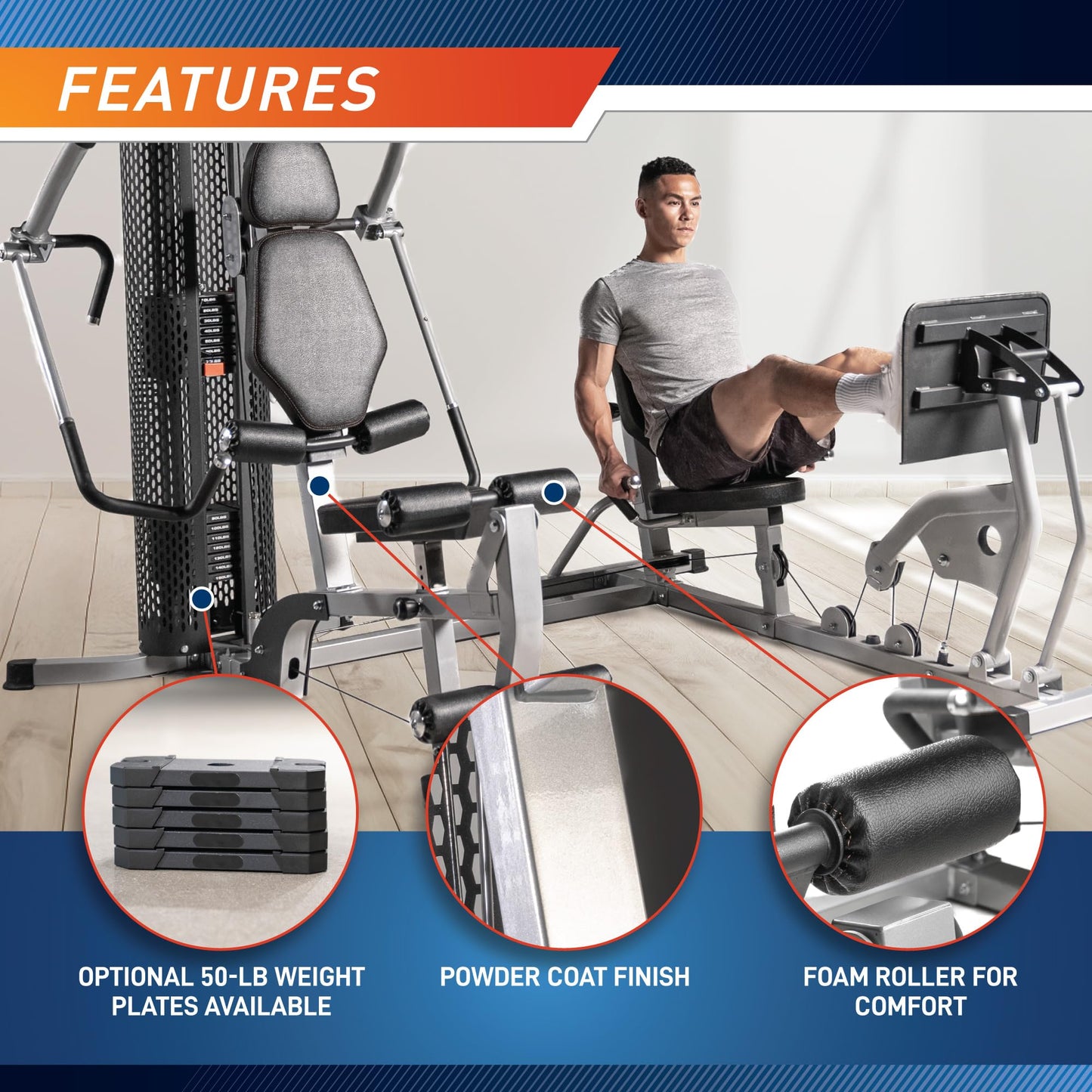 Marcy 150-lb Stack Home Gym System with Row for Full-Body Workout with Upper and Lower Pulley Stations Strength Training at Home with Optional Leg Press Attachment (Sold Separately)