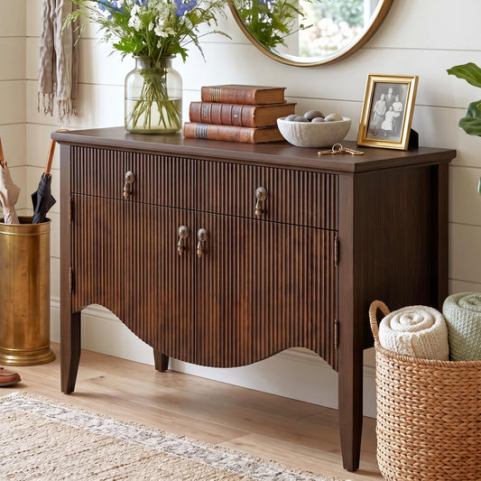 FUSUNBAO 40" Fluted Buffet Cabinet, Sideboard Credenza with Drawer,Walnut