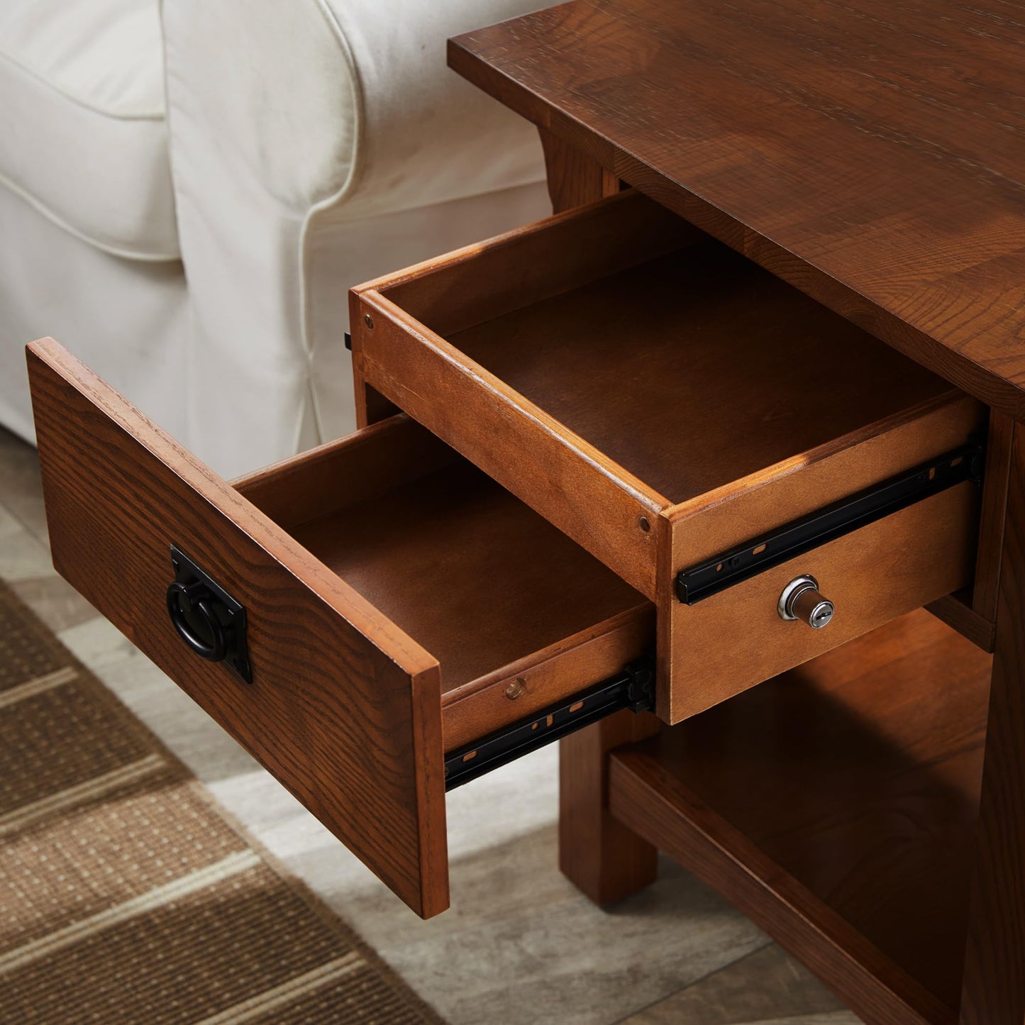 Leick Home Mission End Table, Solid Wood, 1 Storage Drawer, Additional Secret Compartment, Bottom Display Shelf, Easy-Assembly, Medium Oak, 20.0 in. L x 24.0 in. W x 24.0 in. H, 8222-SC