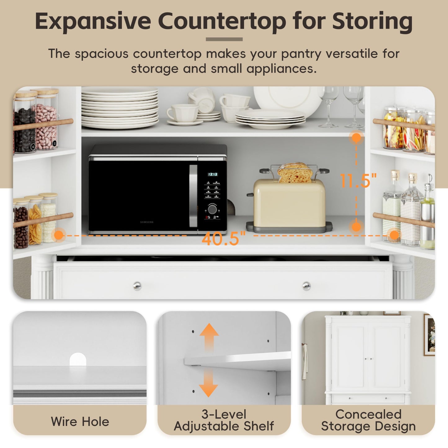 Merax 77" Tall Large Kitchen Pantry Storage Cabinet with 2 Doors & 2 Adjustable Shelves & 5 Drawers & 6 Side Door Shelves, Modern Freestanding Food Pantry for Dining Room, Living Room, White