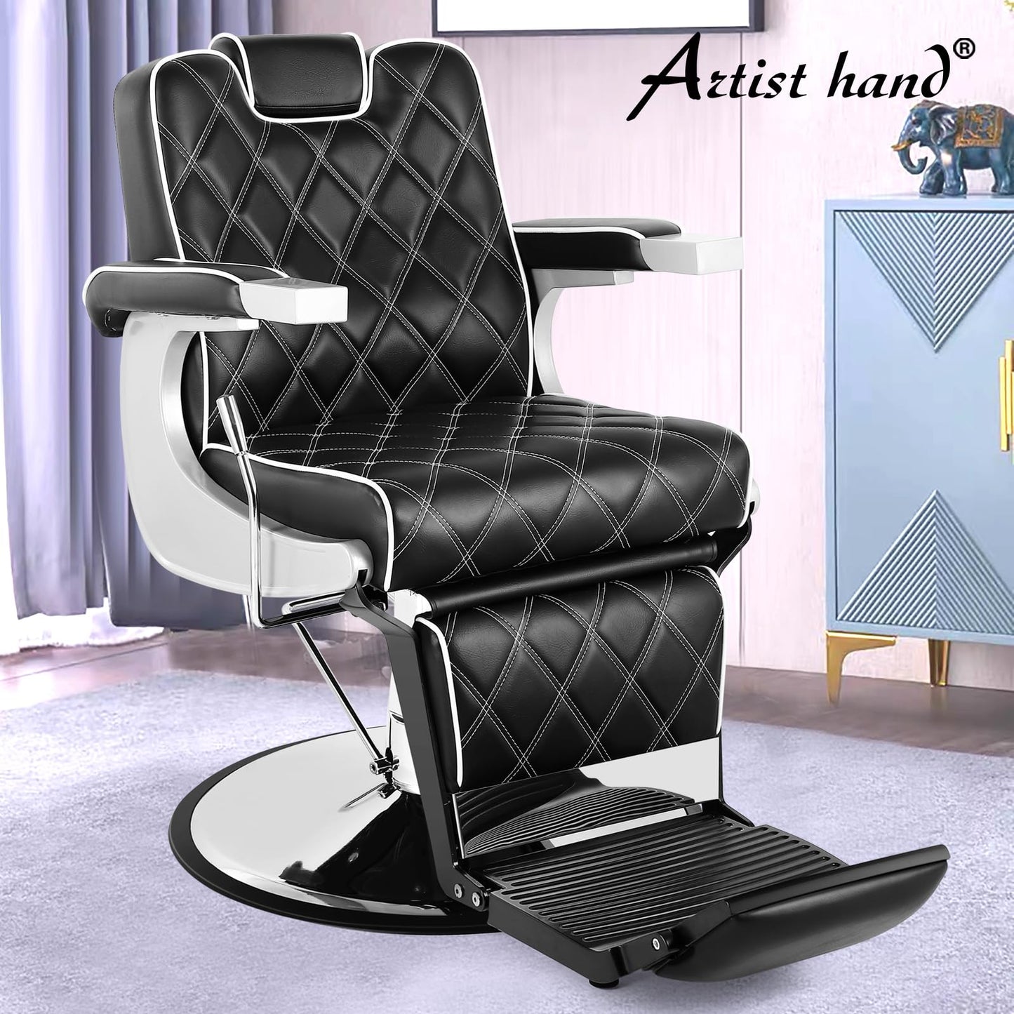 Artist hand All Purpose Barber Chair Wide Backrest Reclining Salon Chair for Hair Stylist Tattoo Chair Makeup Chair for Salon Equipment (Black)