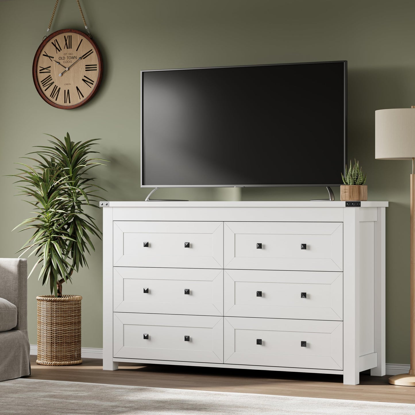 BORNOON 6-Drawer Dresser, Modern Wooden Storage Chest of Drawers, Dresser TV Stand, Wood Drawer Organizer with Metal Handles for Bedroom, Living Room, Hallway