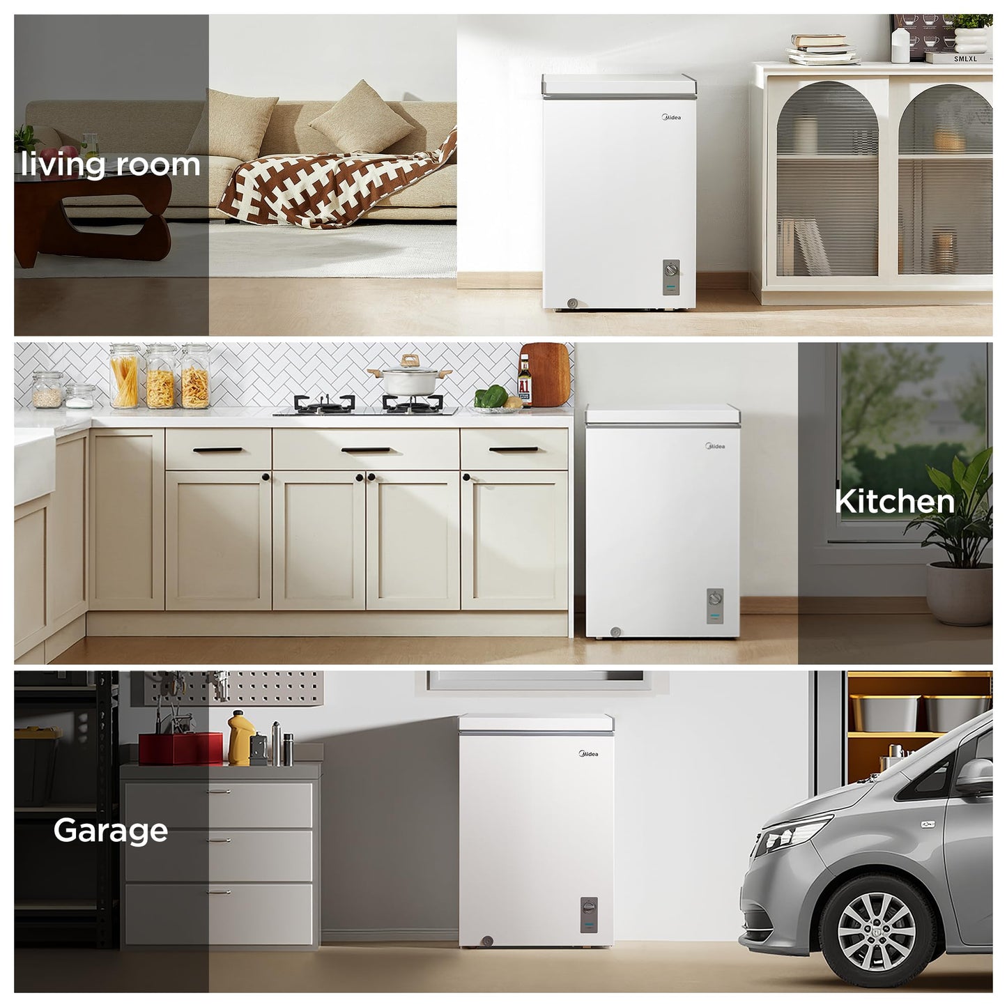 Midea MERC04C4BAWW Chest Freezer, 3.5 Cubic Feet Freezer With Removable Basket, Interior LED Light, Adjustable Temperature, For Kitchen Apartment Office, White