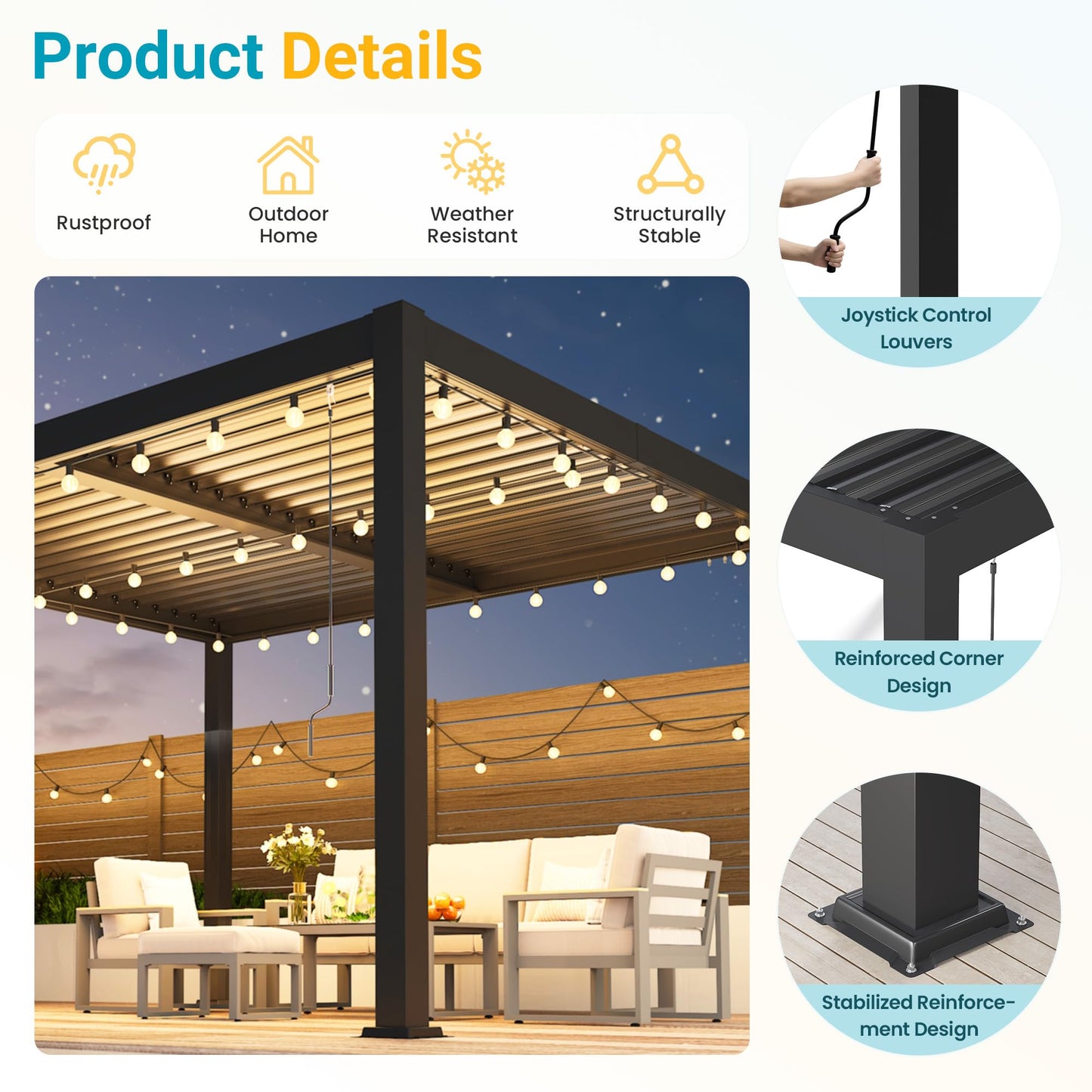 Louvered Pergola, 10' x 12' Outdoor Pergola, Metal Patio Gazebo with Adjustable Louvers Roof and Gutter System, Metal Hardtop Gazebo for Patio, Backyard, Deck, Garden, Dark Gray