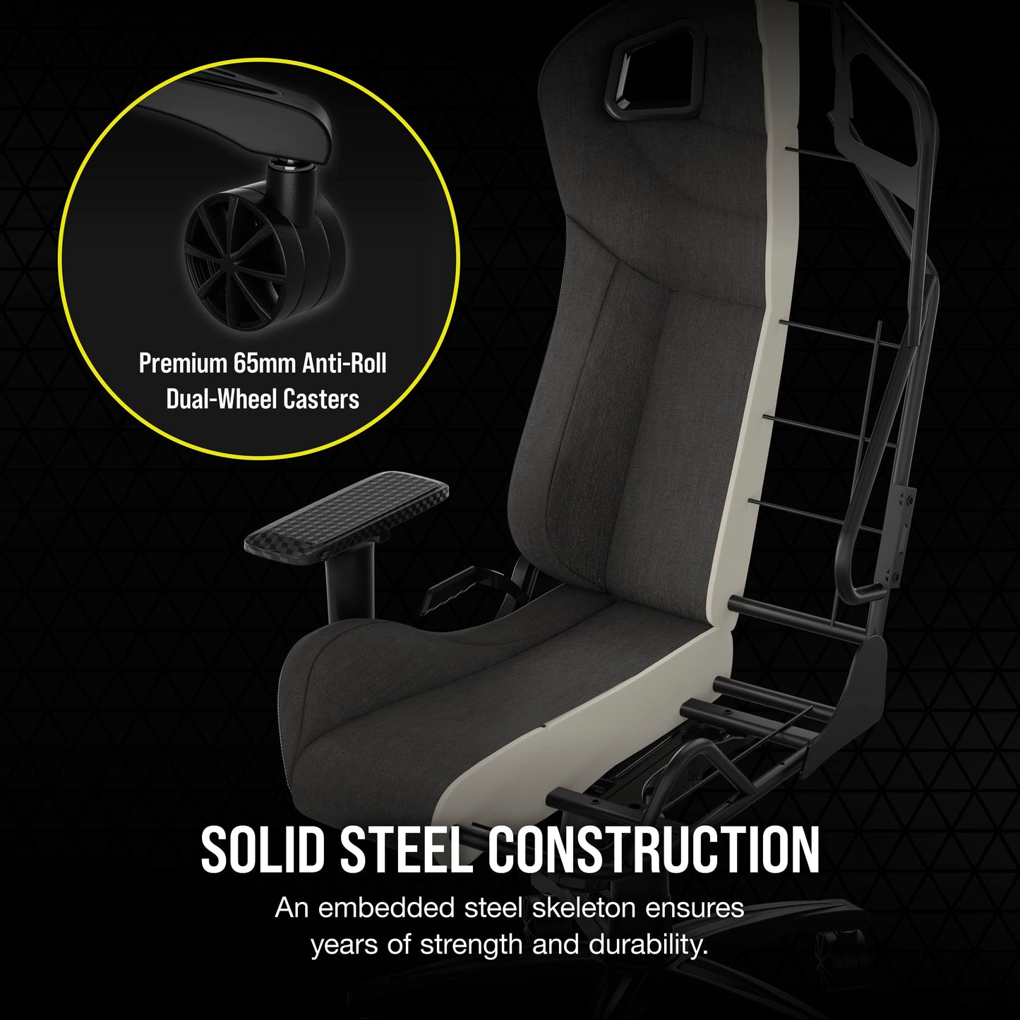 Corsair T3 Rush Fabric Gaming Chair (2023) – Racing-Inspired Design – Soft Fabric Exterior – Padded Neck Cushion – Memory Foam Lumbar Support – Adjustable Seat Height – Charcoal