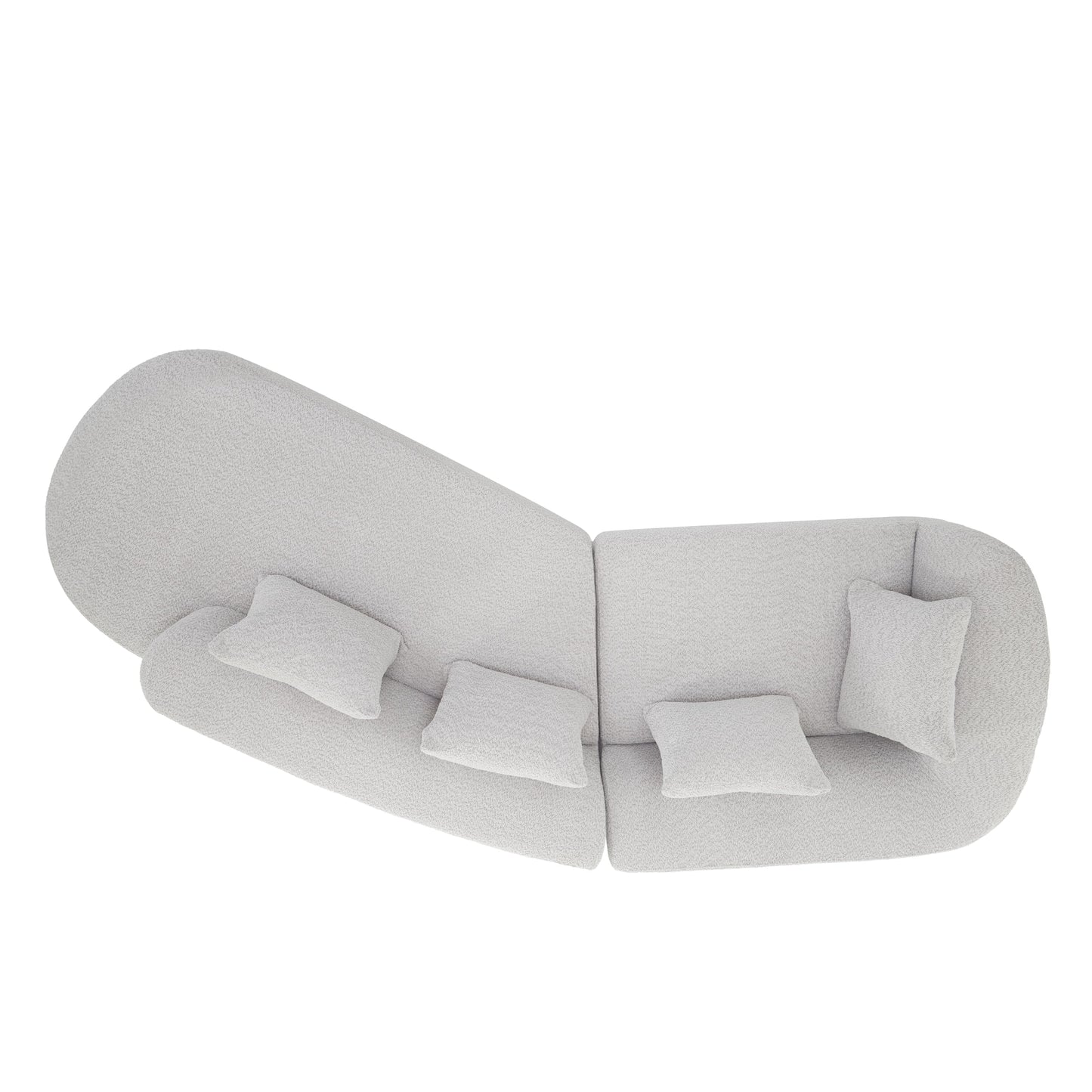 Merax 116" Curved Polyester Sectional Sofa, Modern Pearl Upholstery 3 Seat Cloud Couch with Chaise Lounge & 4 Pillows for Living Room, White+Gray