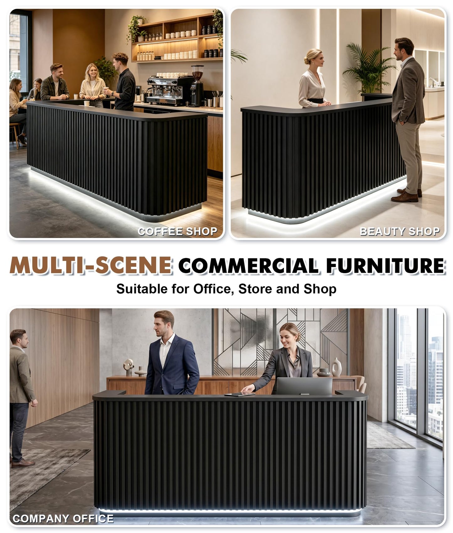 Fully Assembled Reception Desk, Modern Commercial Front Desk with Lockable Drawer & Cable Management Hole, Heavy Duty Wooden Checkout Counter for Office, Beauty, Business, Hair Salon (71×27×39 in)