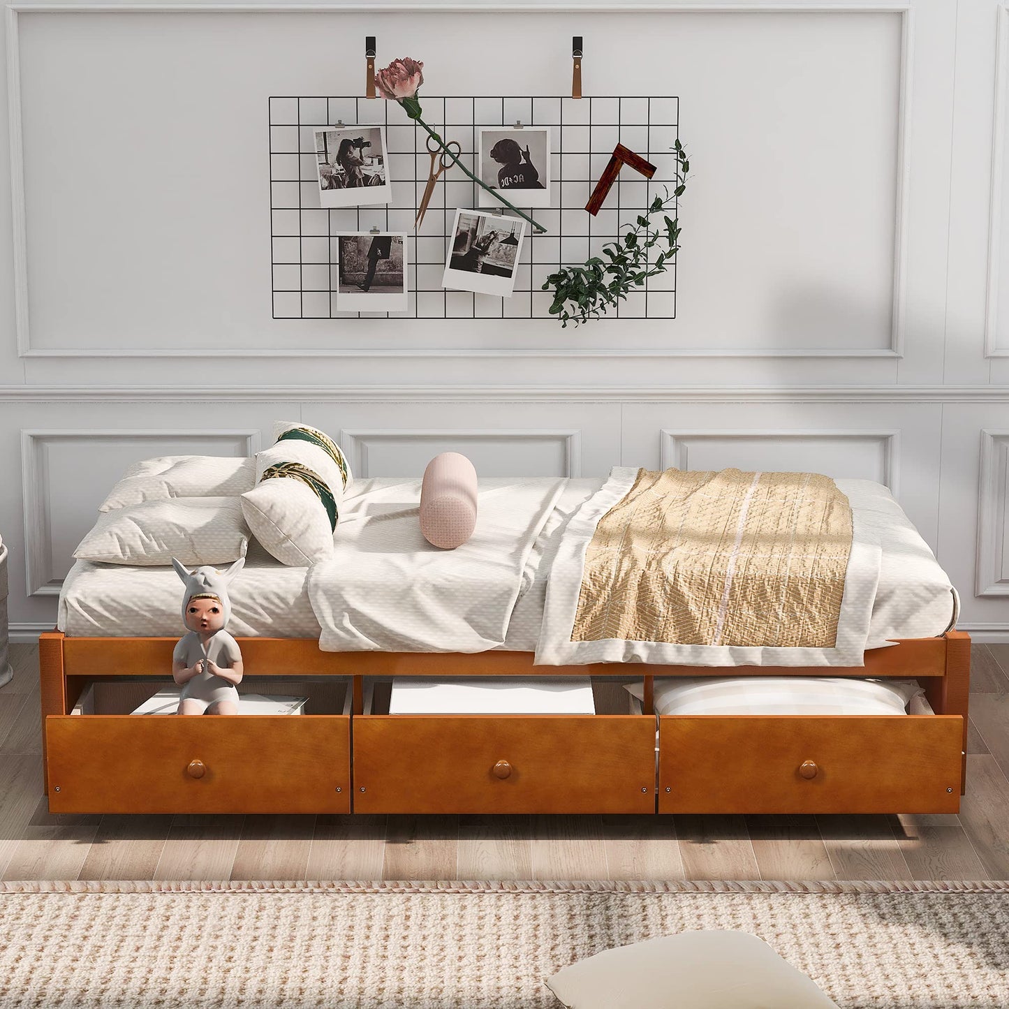 Merax Wood Captain's Platform Storage Bed with 3 Drawers,Classic Bed Frame No Box Spring Needed Twin, Oak