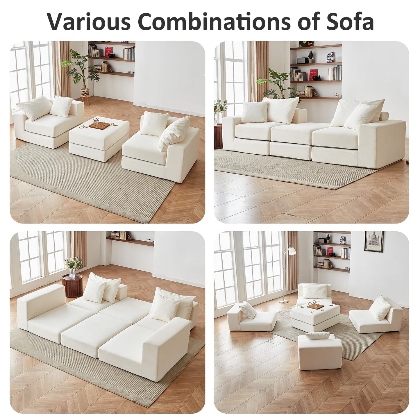 Modular Sectional Loveaeat Cloud Sofa, Boneless Couch with Non Slip Base, Modern Sleeper Sofa for Customizable Living Spaces, Cozy Modular Couch with L-Shape Chaise, Deep Seat & No Assembly, Beige