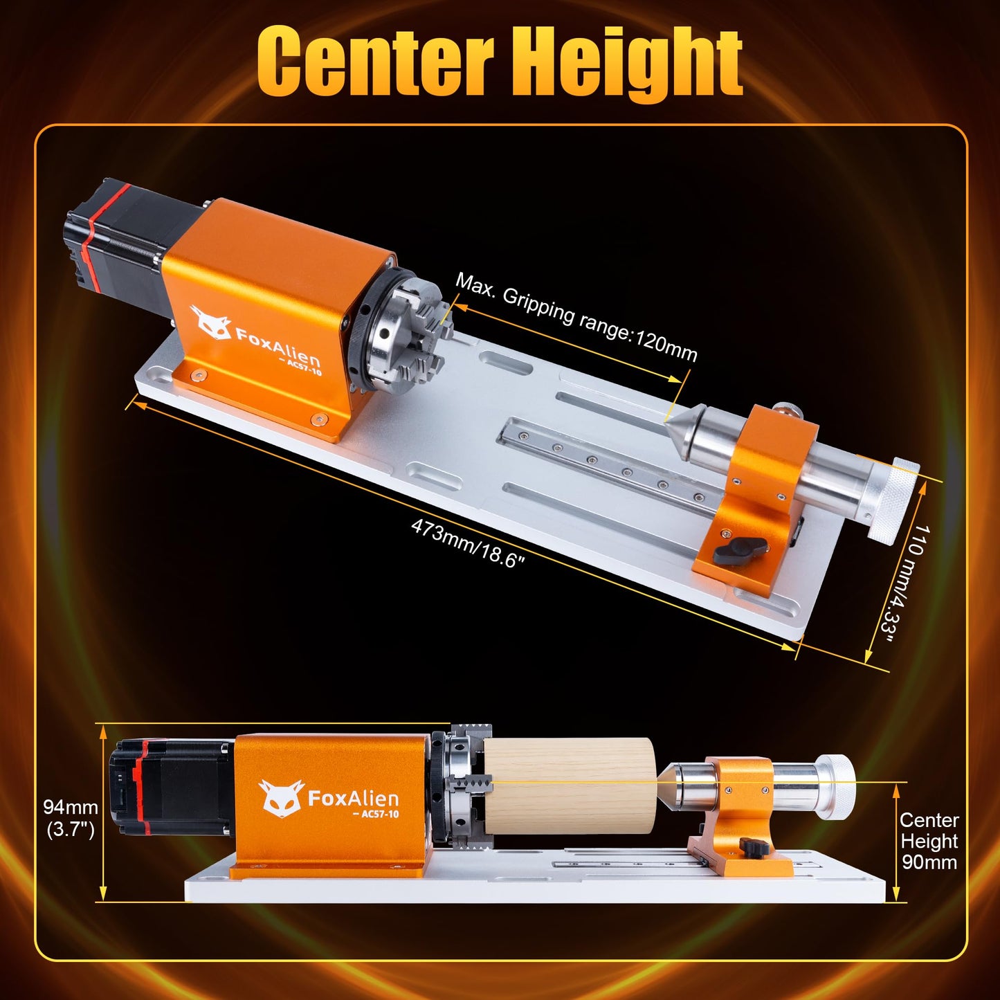 FoxAlien 4th Axis Rotary Module for Masuter 3S, XE-Ultra, XE-PRO CNC Router Machine, with NEMA23 Closed Loop Stepper 10:1 Reduction Gearbox for Cylindrical Wood Metal Engraving (AC57-10)