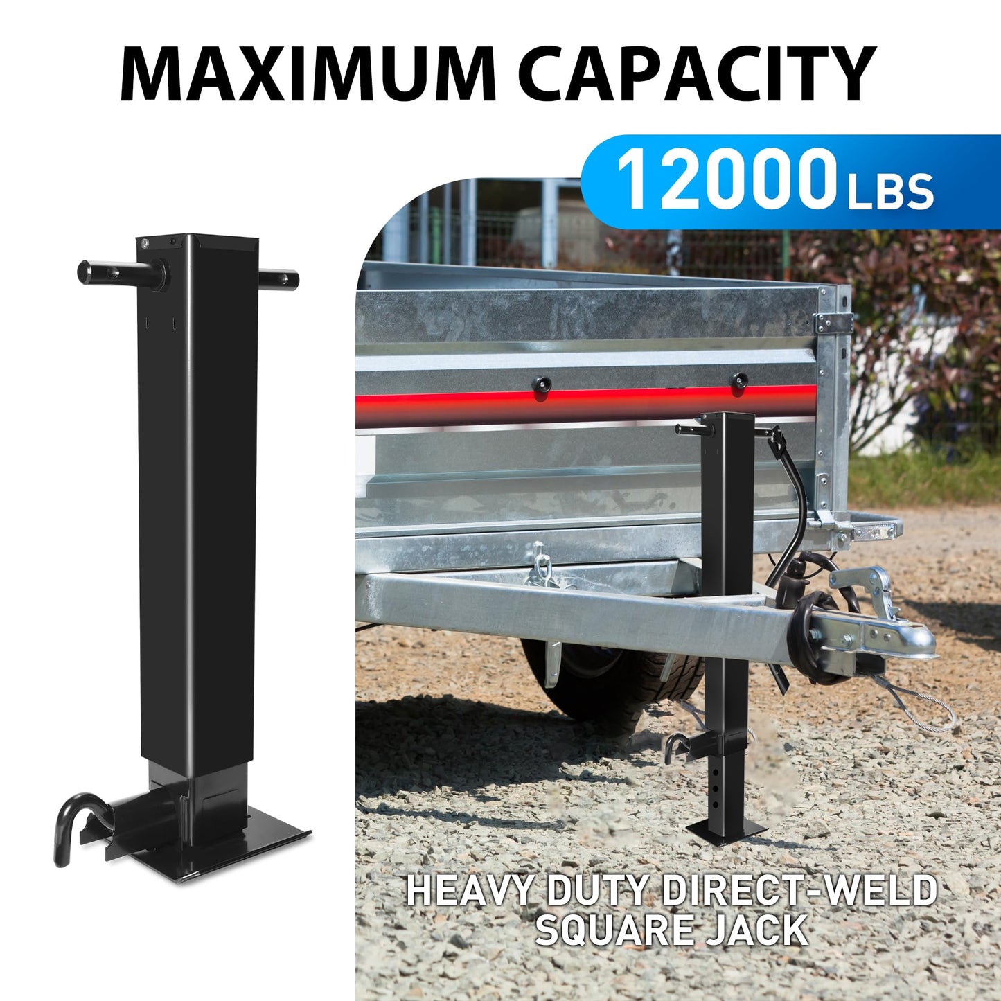 POLESTAR 12000lbs Capacity Heavy-Duty Trailer Jack, Sidewind Square Direct Weld-on Jack, Side Pull Pin with Handle Crank, Adjustable Drop Leg, 26" Travel for Lift Utility Trailer, RVs, Campers, Boat
