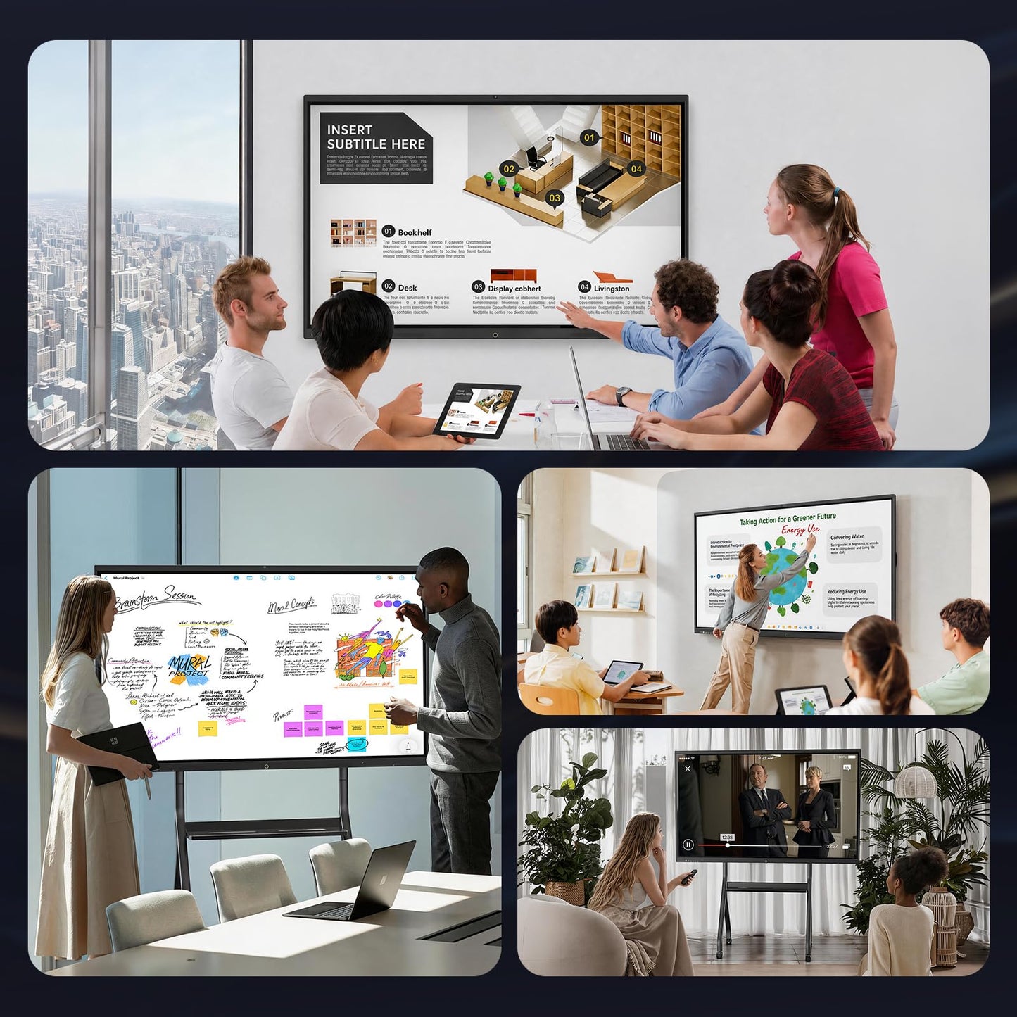 55'' 4K UHD Smart Board, Interactive Digital Whiteboard, 20-Point Touchscreen, All-in-One Electronic Whiteboard for Office Classroom Home Business