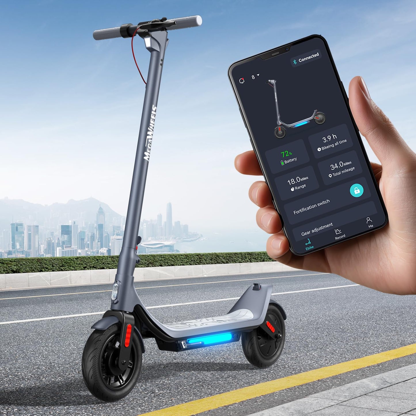 MEGAWHEELS Electric Scooter,Electric Scooter Adults Long Range 31 Miles,500W Motor,10in Pneumatic Tires,E Scooter with Smart APP Control for Commuting, Outdoor, Short Travel UL2272