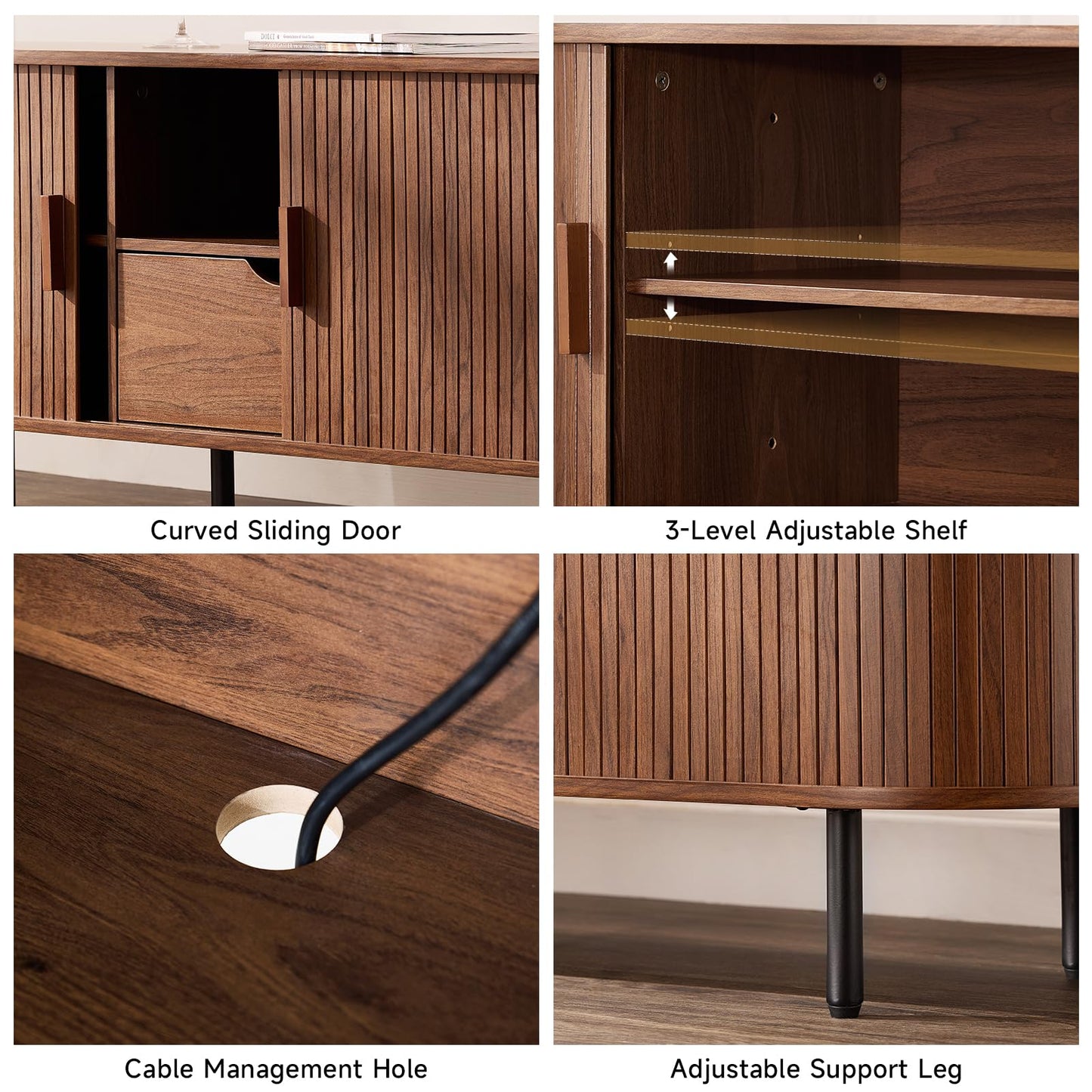 ONBRILL 86.6" TV Stand with Power Outlet for TVs up to 90", Entertainment Center with Storage and Drawer, TV Console with Adjustable Shelves and Sliding Door, TV Stand for Living Room, Bedroom, Walnut