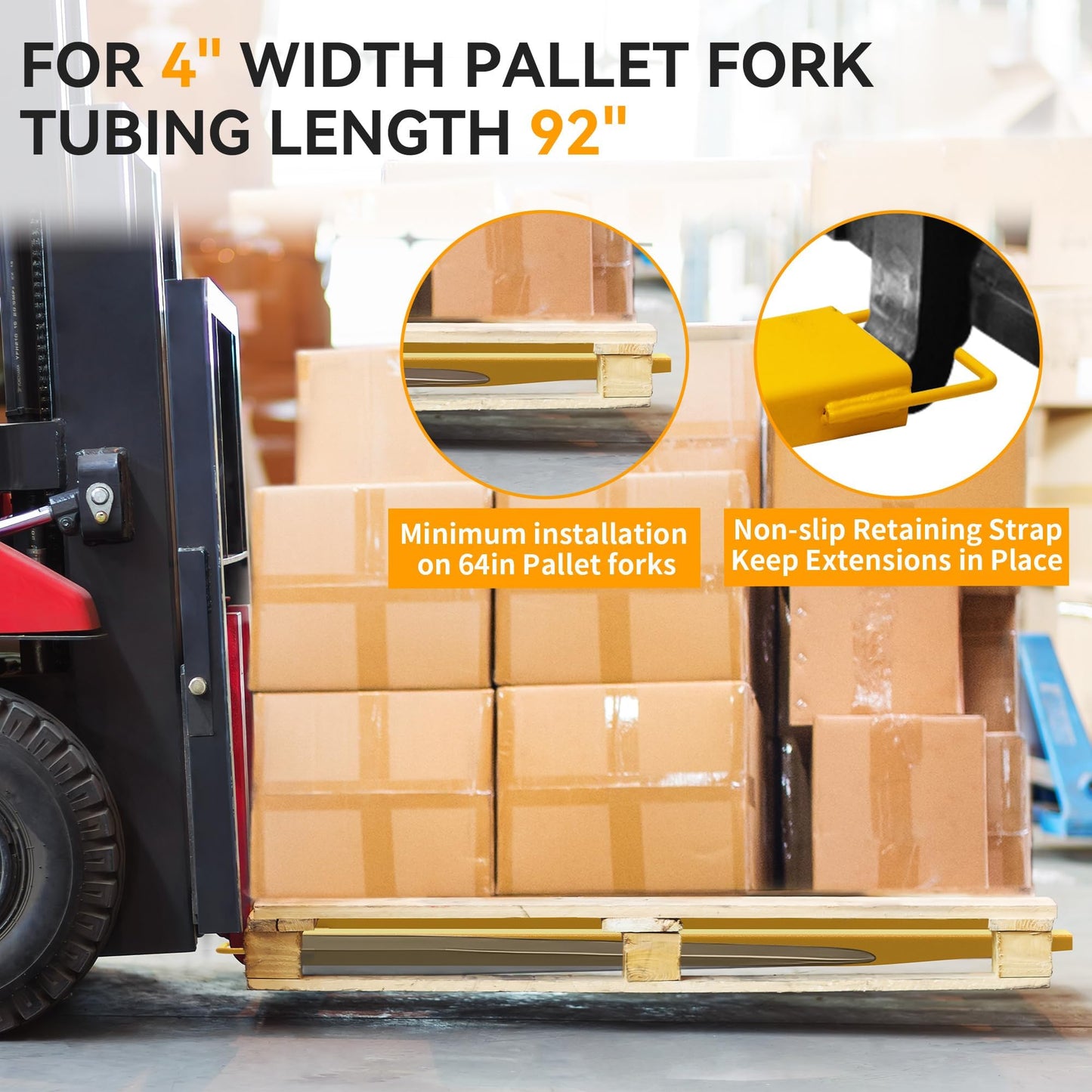 YINTATECH Forklift Extensions 4.5in Width, Heavy Duty 92 Inch Pallet Fork Extension for Forklift Truck, 1 Pair Forklift Extensions Fits for 4" Wide Fork