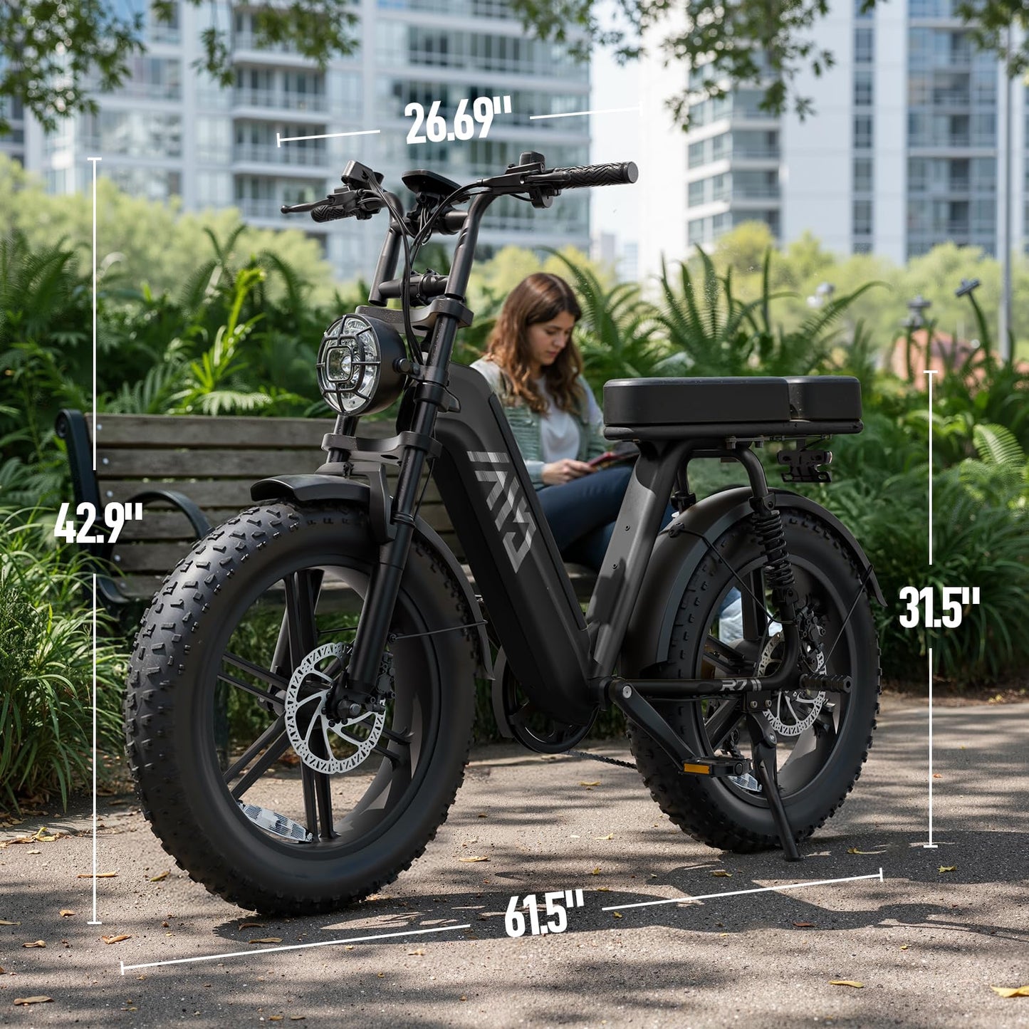 TST Electric Bike for Adults, 1500W Peak Motor Ebike with 48V 15Ah Built-in Battery, 60 Miles Range Electric Bicycle, 20" Fat Tire Step-Thru E Bike with Rear Seat, Rear Footrest