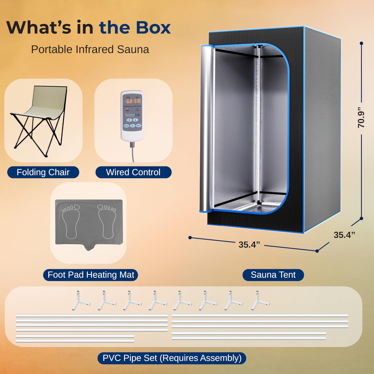 SereneLife 1300W Full Size Portable Infrared Sauna - with Heating Foot Pad & Foldable Chair - Single Person Use, Indoor Personal Home Spa for Weight Loss, Stress Relief & Relaxation
