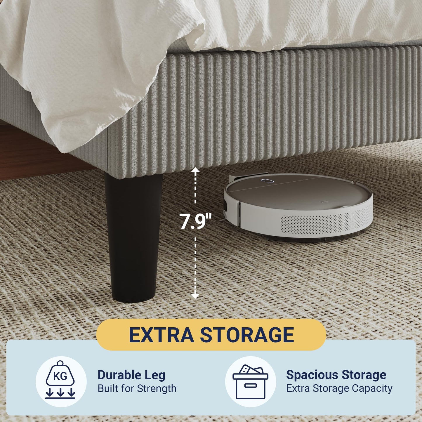 Allewie King Size Upholstered Bed Frame with Vertical Channel Tufted Headboard, Soft Corduroy Fabric Platform Bed, Strong Wooden Slats Support, Easy Assembly, No Box Spring Needed, Light Grey