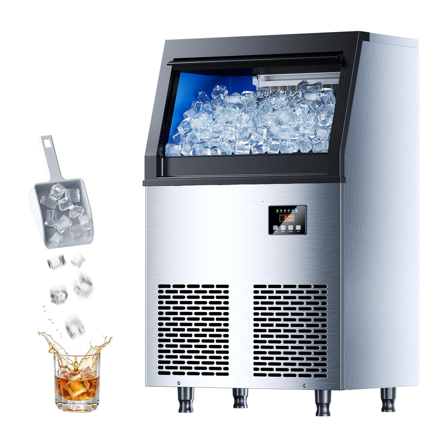 Coolski Commercial Ice Maker Machine, 100lbs/24H Ice Machine, 34lbs Storage, 45 Ice Cubes Ready in 6-15 Minutes, Freestanding Ice Maker for Bar, Home, Office, Restaurant