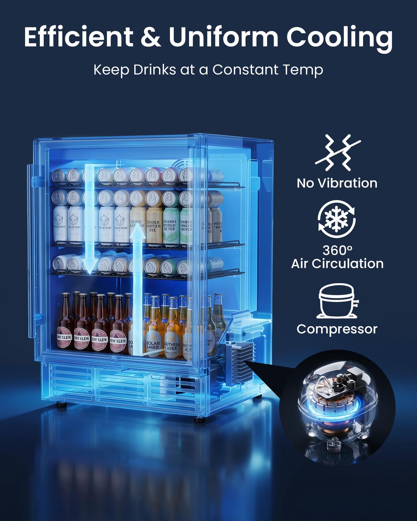 ICEVIVAL 24 Inch Beverage Refrigerator, 180 Cans Beverage Refrigerator with Glass Door, LED Light, Under Counter Refrigerator for Soda, Water, Wine, Drink Fridge for Home, Bar or Office