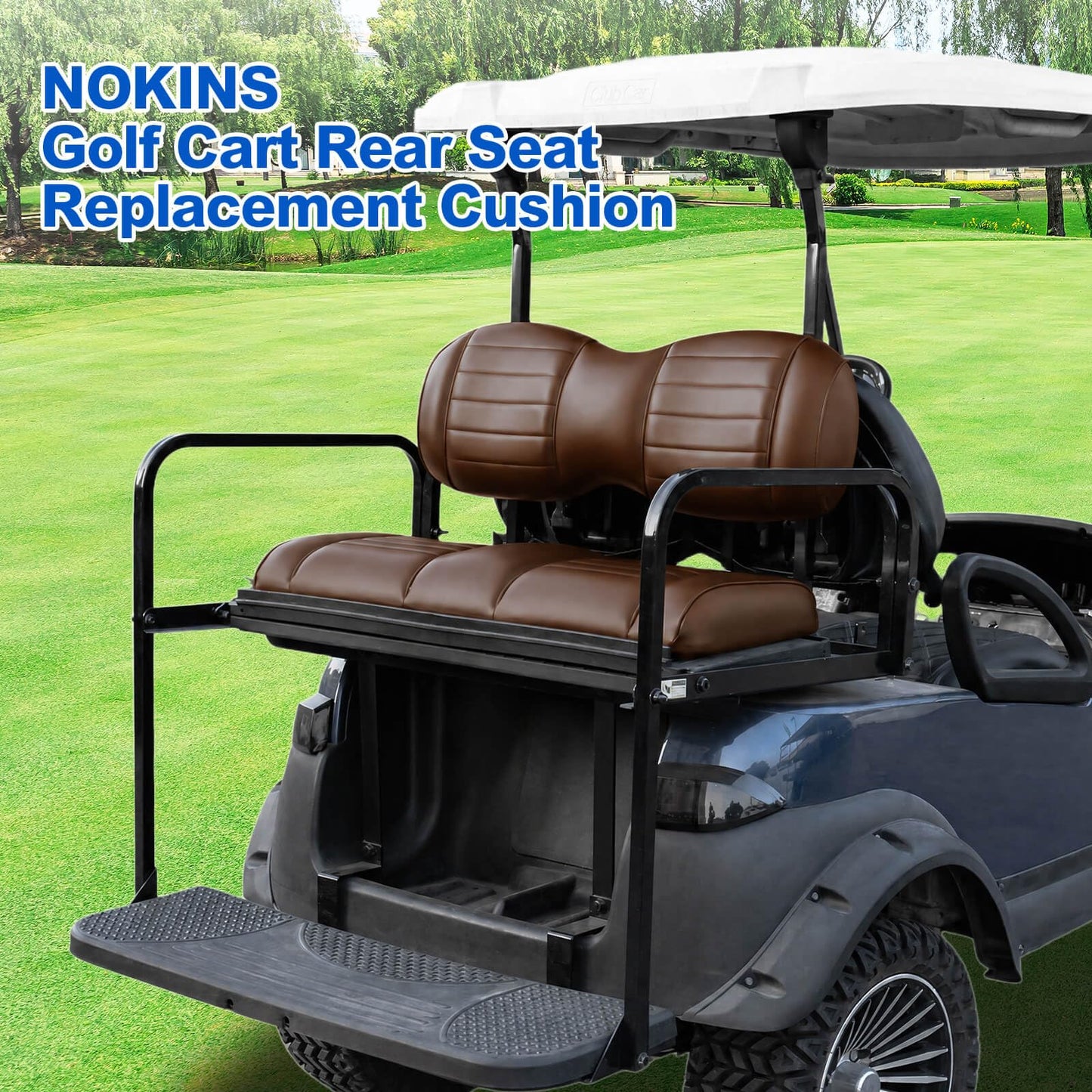 NOKINS Golf Cart Premium Front and Rear Seat Cushion Kit,Seat Back & Seat Bottom Cushion Assembly (Coffee Brown, Fits Aftermarket Standard Rear Seat)