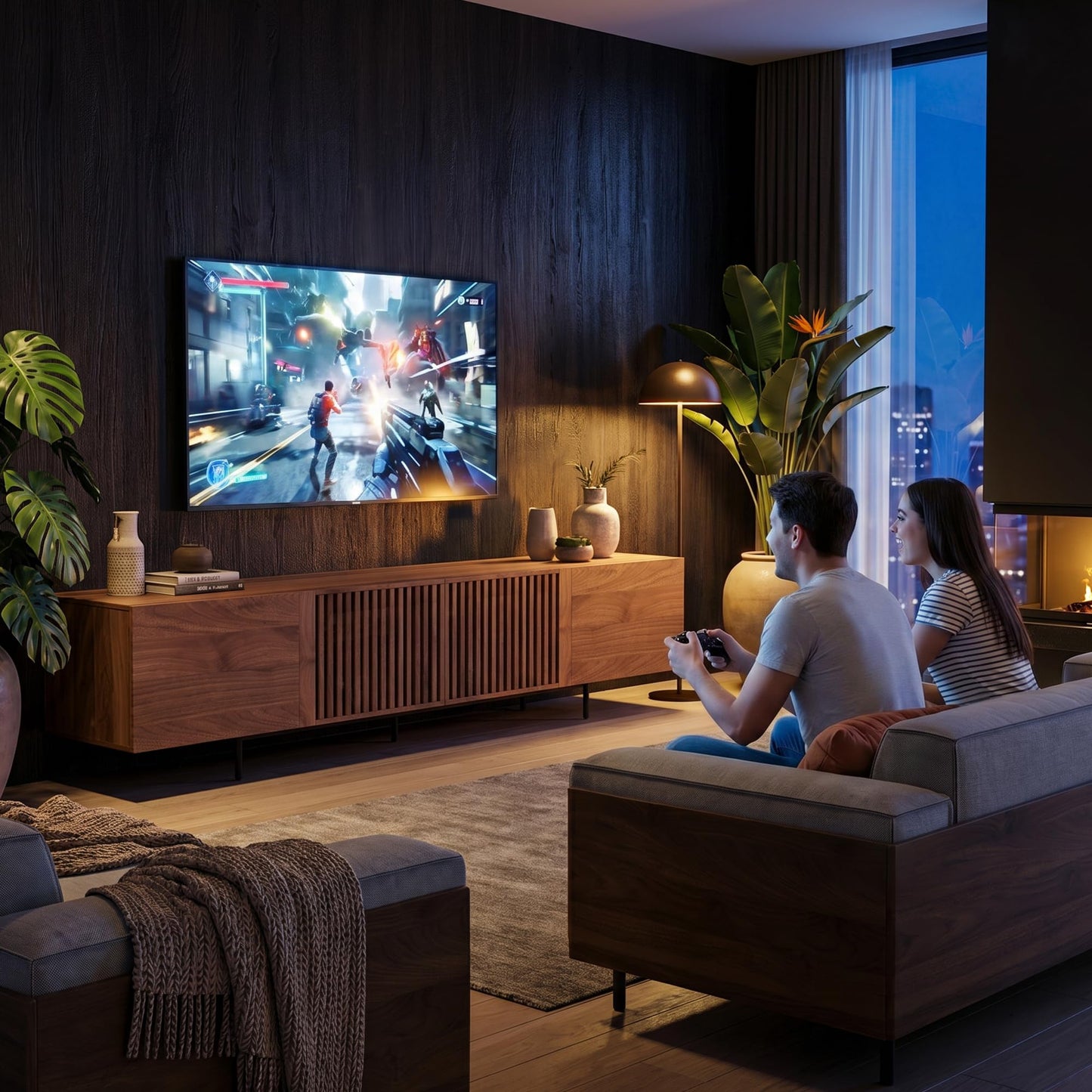 NessCarsti Mid Century Modern TV Stand for 80+ Inch TVs, 94.48" Walnut Console with Ample Storage – Stylish Entertainment Center for Living Room or Bedroom