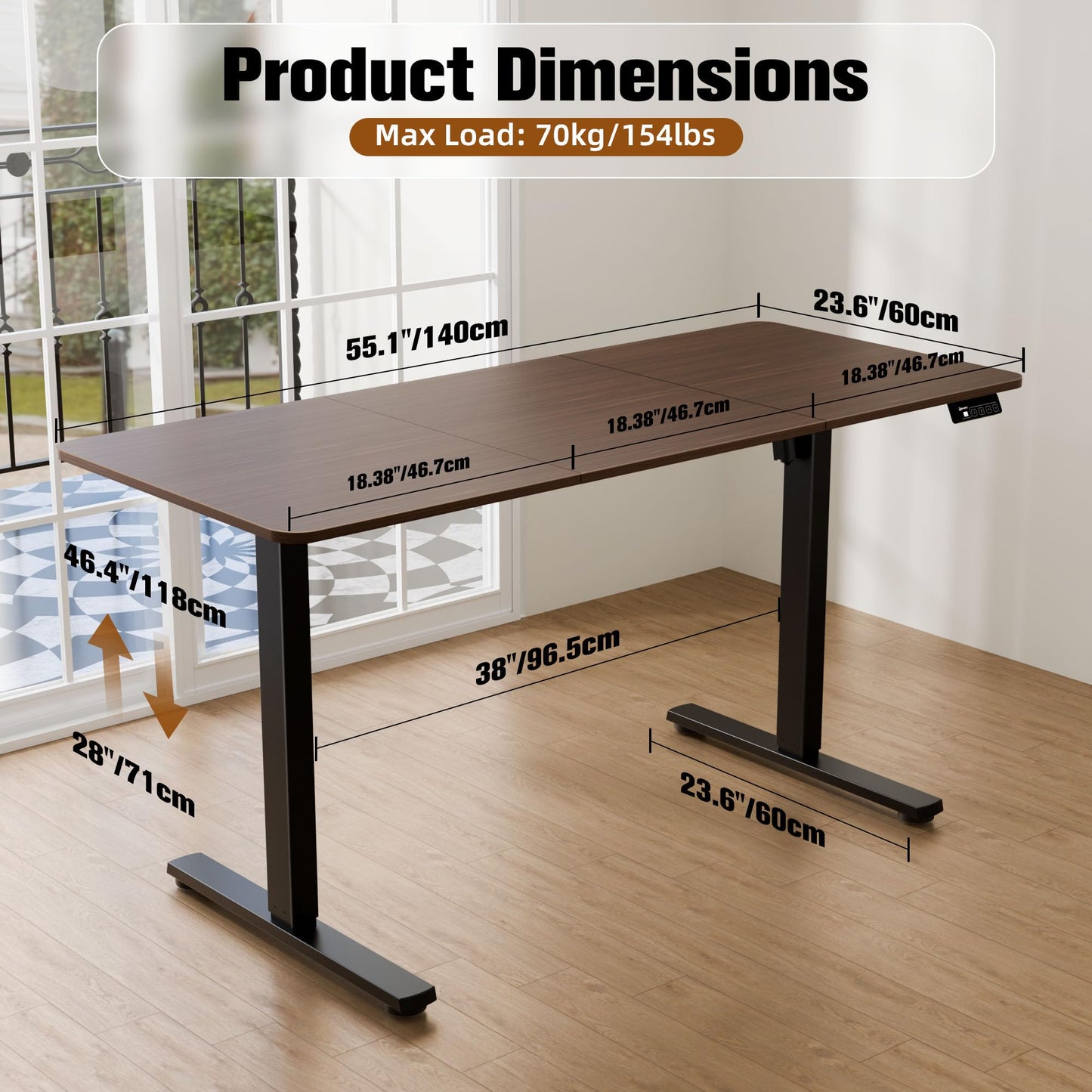 ERGOMAKER Electric Standing Desk, 55" x 23.6" Height Adjustable Sit Stand Desk with Splice Board for Home Office, Computer Desk Memory Preset (Black Frame, Walnut Desktop)