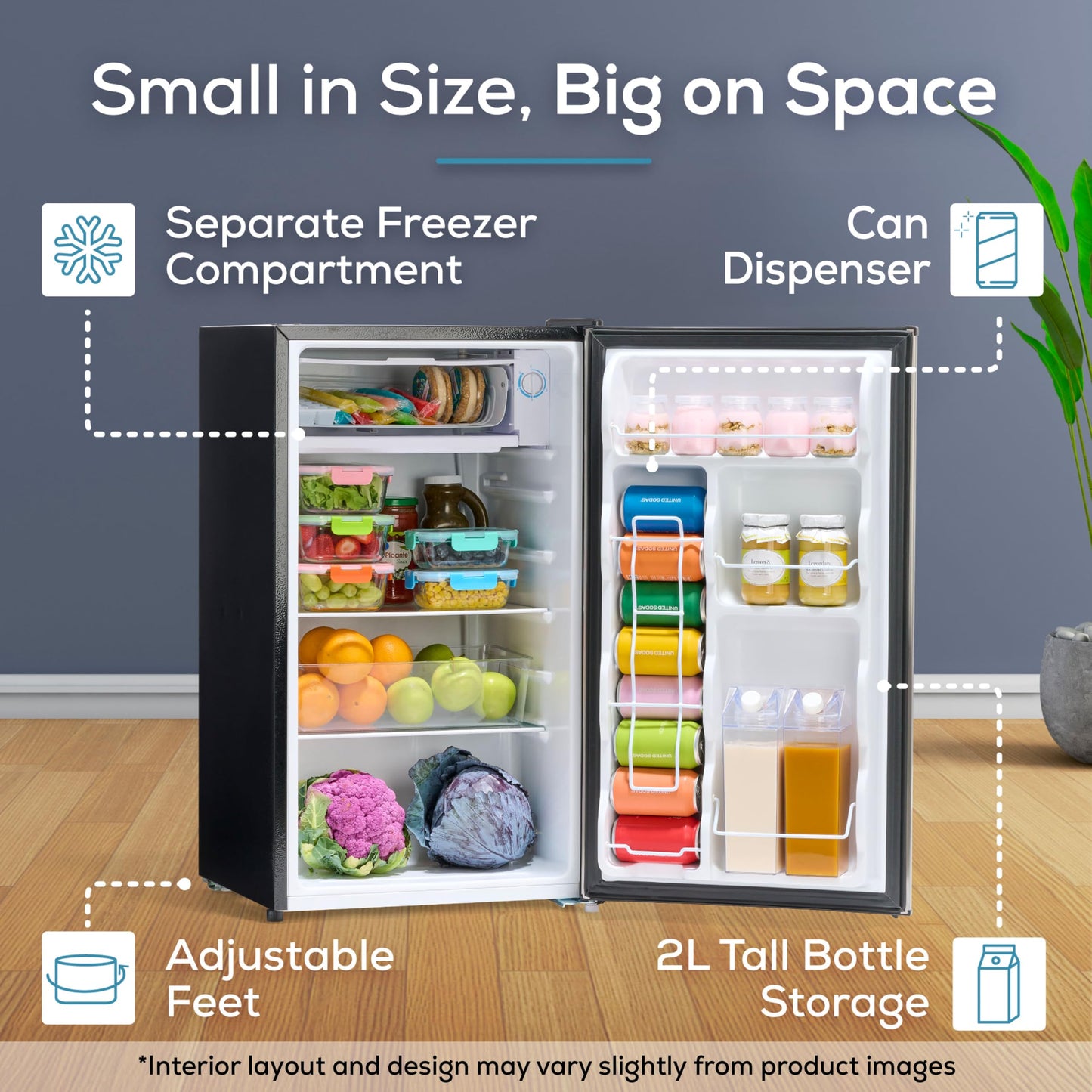 Igloo 3.2 Cu.Ft. Mini Fridge with Freezer - Single Door Compact Refrigerator with Glass Shelves for Homes, Dorms & Offices- Keep Snacks, Drinks & Frozen Foods Cool with Temperature Control Mini Fridge