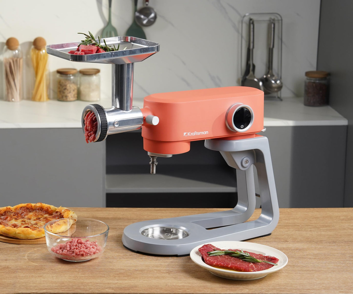 Kraftsman All-Metal Stand Mixer 5.3-Quart - Professional Kitchen Electric Food Mixer with Stainless Steel Mixing Bowl & Attachments for Baking, Dough & Cake, 8-Speed Control & Timer (Orange)