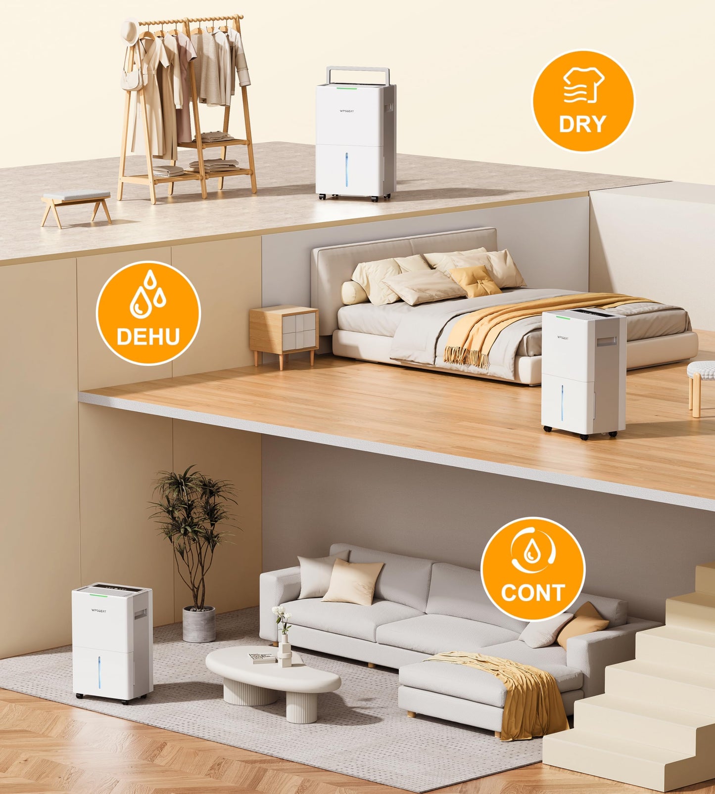 WPSOERT 4000 sq.ft Dehumidifier for Basement with Drain Hose, 45 Pint Dehumidifiers for Home, Smart Compressor Dehumidifies for Large Room, Bedroom, 3 Modes, Intelligent Humidity Control, Auto Defrost