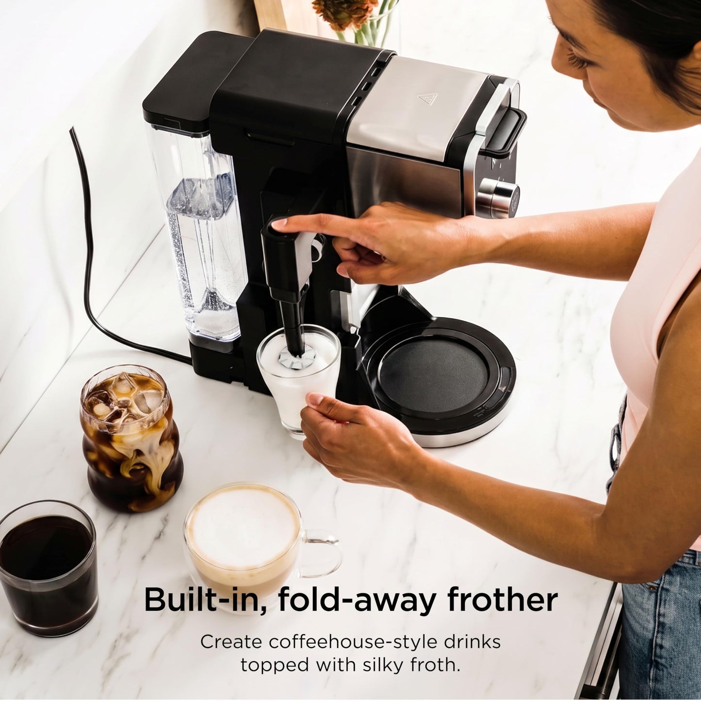 Ninja Specialty Drip Coffee Maker | DualBrew™ Pro Specialty Coffee Machine w/Frother, Permanent Filter | Brew w/Pods & Grounds, K Cups Compatible | 4 Brew Styles, 13 Cup to Pot Sizes | Black CFP307