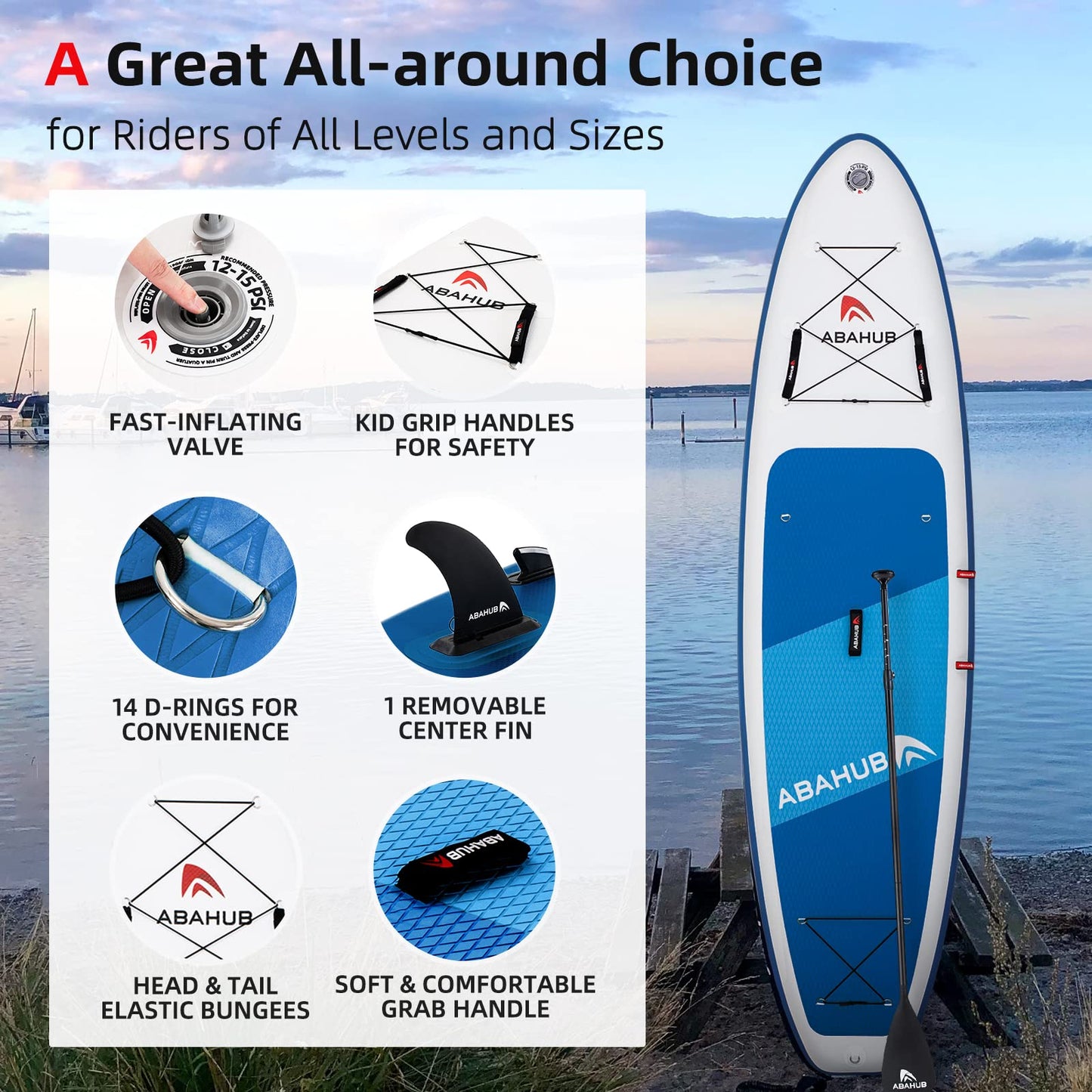 Abahub Inflatable SUP, Wide 10'6" x 31" x 6" iSUP,Blue Standup Paddleboard with Adjustable Paddle, Kayak Seat, for Yoga, Paddle Board, Kayaking, Surf, Canoe, Fishing