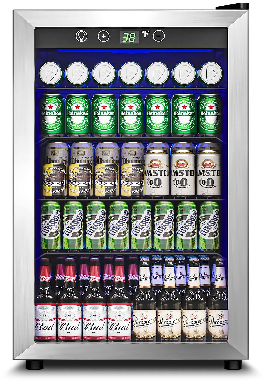 Feelfunn 4.5 Cu.Ft Beverage Refrigerator Cooler - 145 Can Mini Fridge Glass Door for Soda Beer Wine, Small Refrigerator for Bedroom Office Home Bar, 4 Adjustable Shelves, Silver