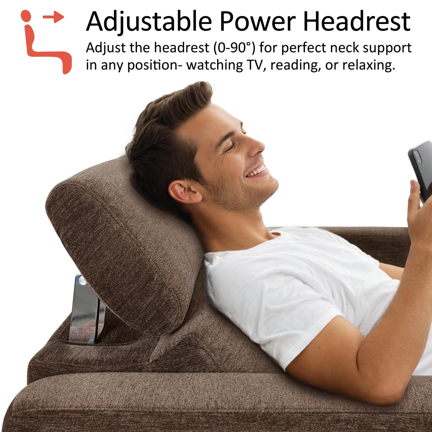 MCombo Zero Wall Recliner Chair, Wall Hugger Power Recliner Chair with Adjustable Headrest, High Wood Leg, USB & Type C Dual Charge Ports, for Living Room, Small Spaces, HL128 (Textile, Coffee)
