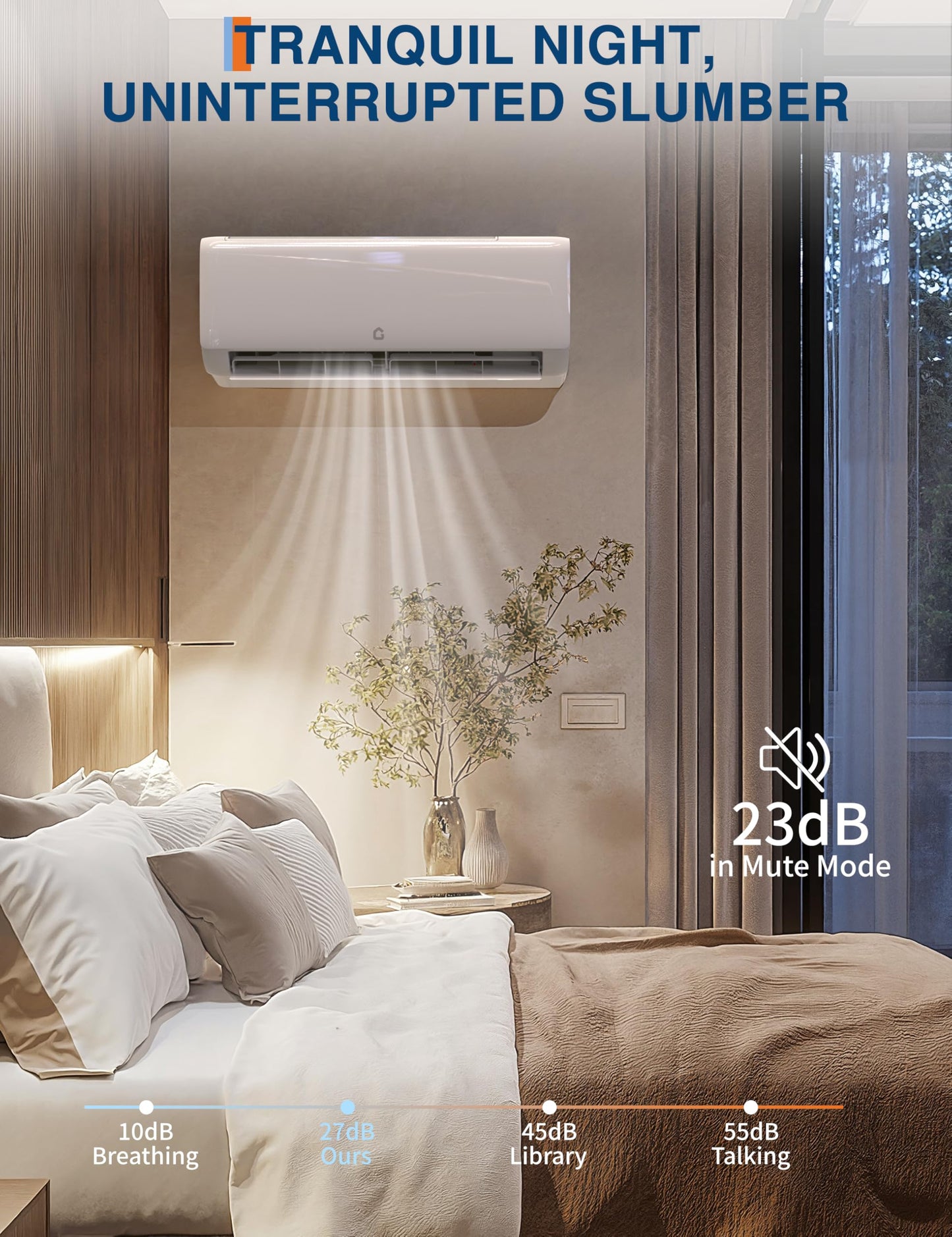 18000 Btu Mini Split AC Heating System, Wifi Enabled Mini Split Air Conditioner with 19 SEER2 Inverter, Heat Pump, 208-230V for Rooms Up to 1250 Sq. Ft, White