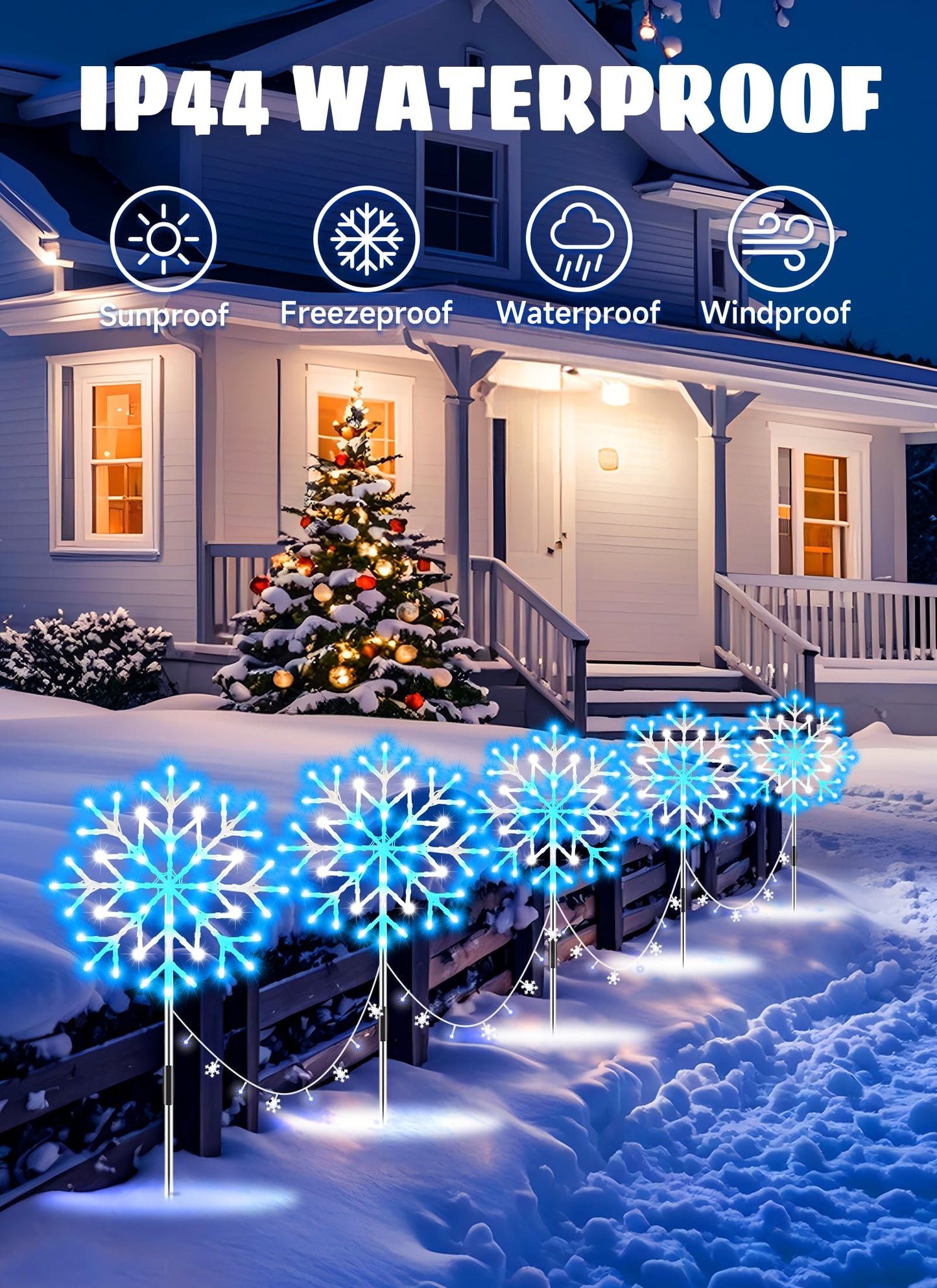 Minetom Snowflake Lights Outdoor, 10 Pack, Blue and White, Plastic, Model 39530, Christmas Pathway Decorations