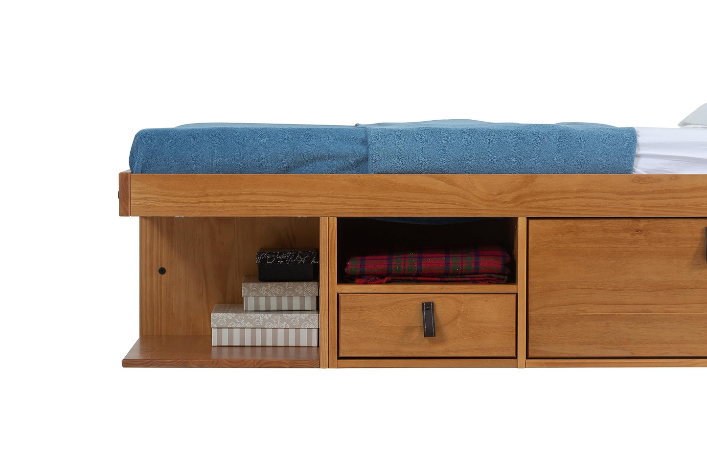 memomad Bali Full Size Storage Platform Bed with 6 Drawers, 6 Shelves, 2 Door Cabinets, 2 Pullout Nightstands, Solid Pine Wood Bed Frame with Underbed Storage, No Box Spring Needed, Oak Brown