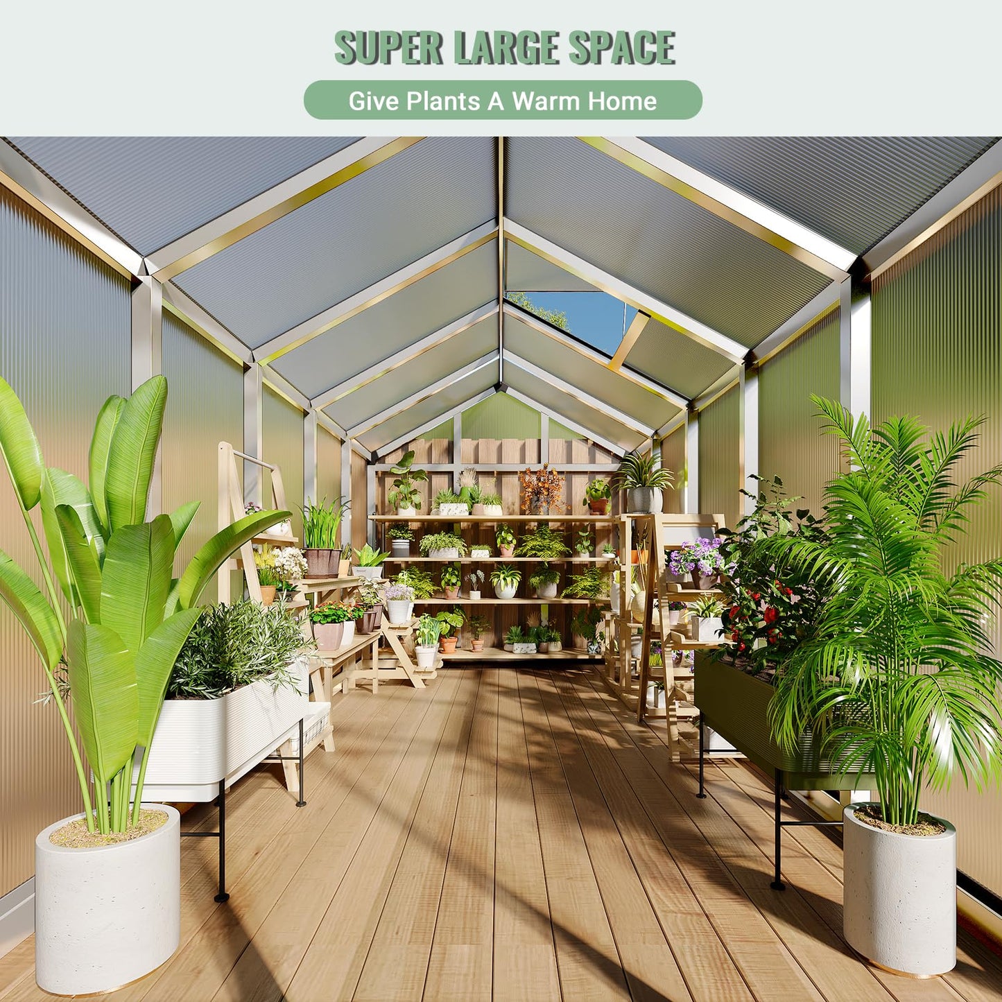 Greenhouse, 6x10 Ft Outdoor Greenhouses, Accessible Green House with Roof Vents and Sliding Doors, Aluminum Frame Polycarbonate Greenhouses, Large Greenhouse for Outdoor Gardens and Backyards, Silver