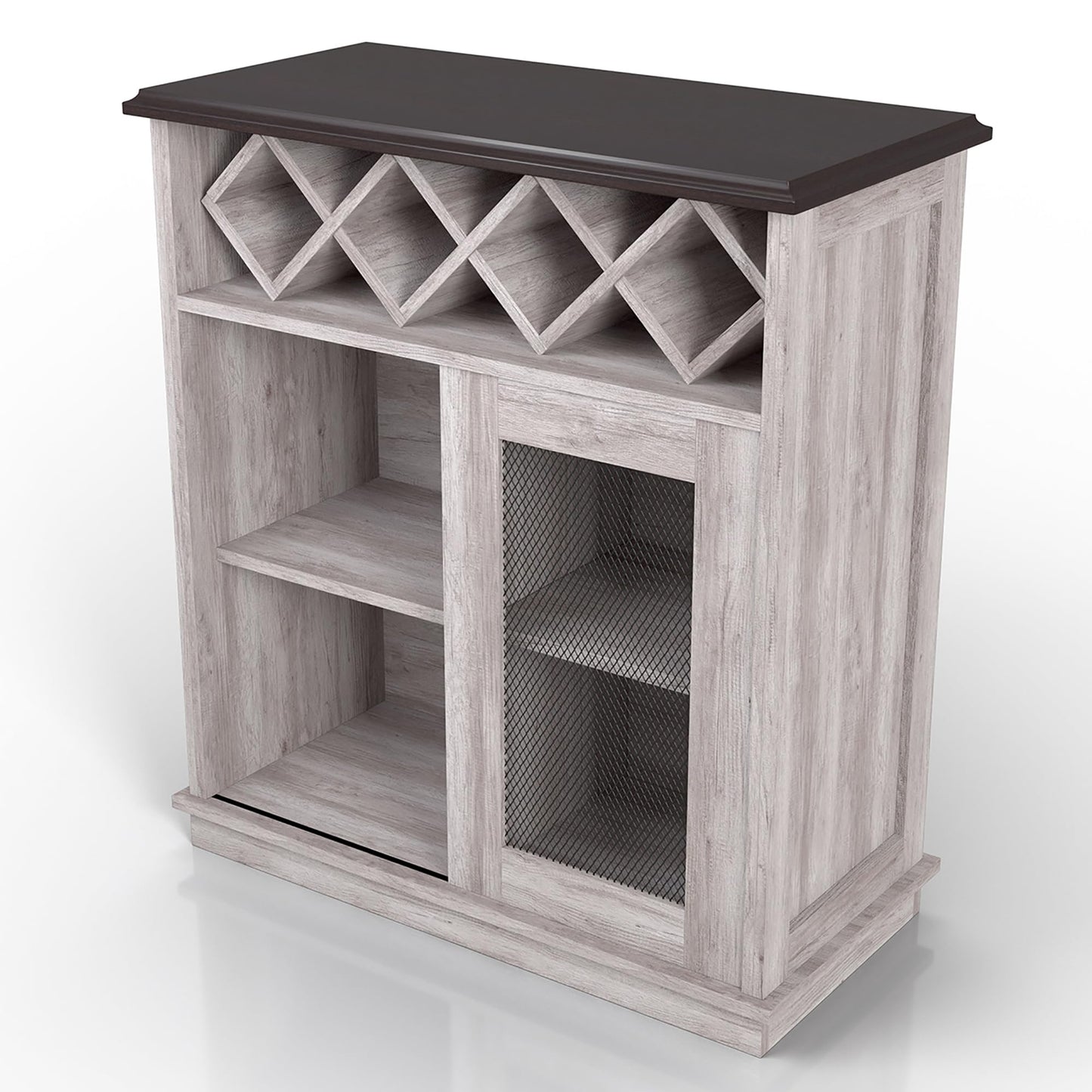 24/7 Shop at Home Wynot Farmhouse 4 Shelves Wood 31 in. Buffet, Sideboard with Wine Rack, Sliding Door for Dining Room, Kitchen, Coastal White