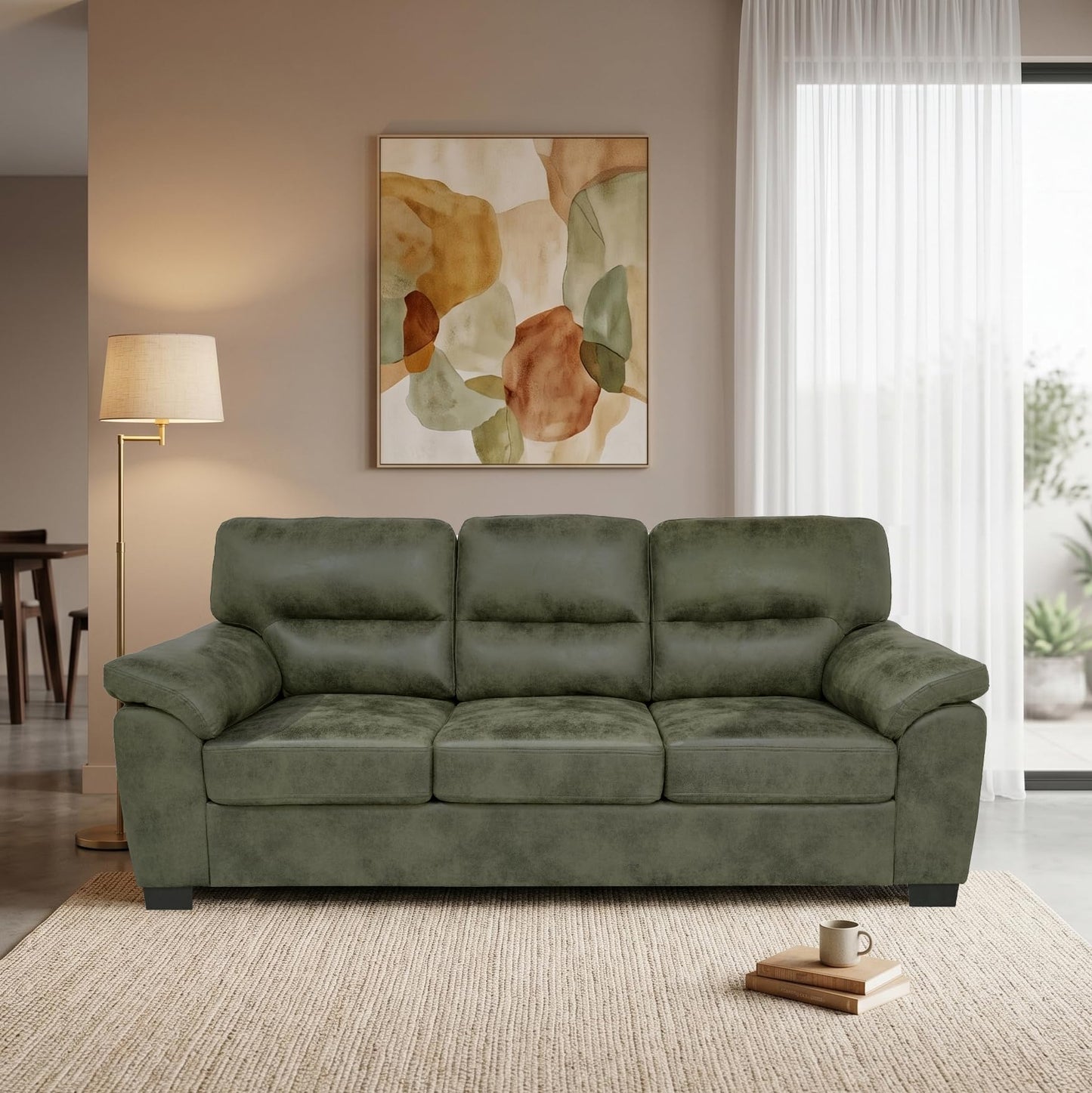 Eafurn Mid-Century Modern 3-Seater Loveseat Sofa Couch with Sturdy Wood Frame & Cushioned Armrests, 81" Compact Faux Leather Settee Furniture for Living Room, Apartment, Office
