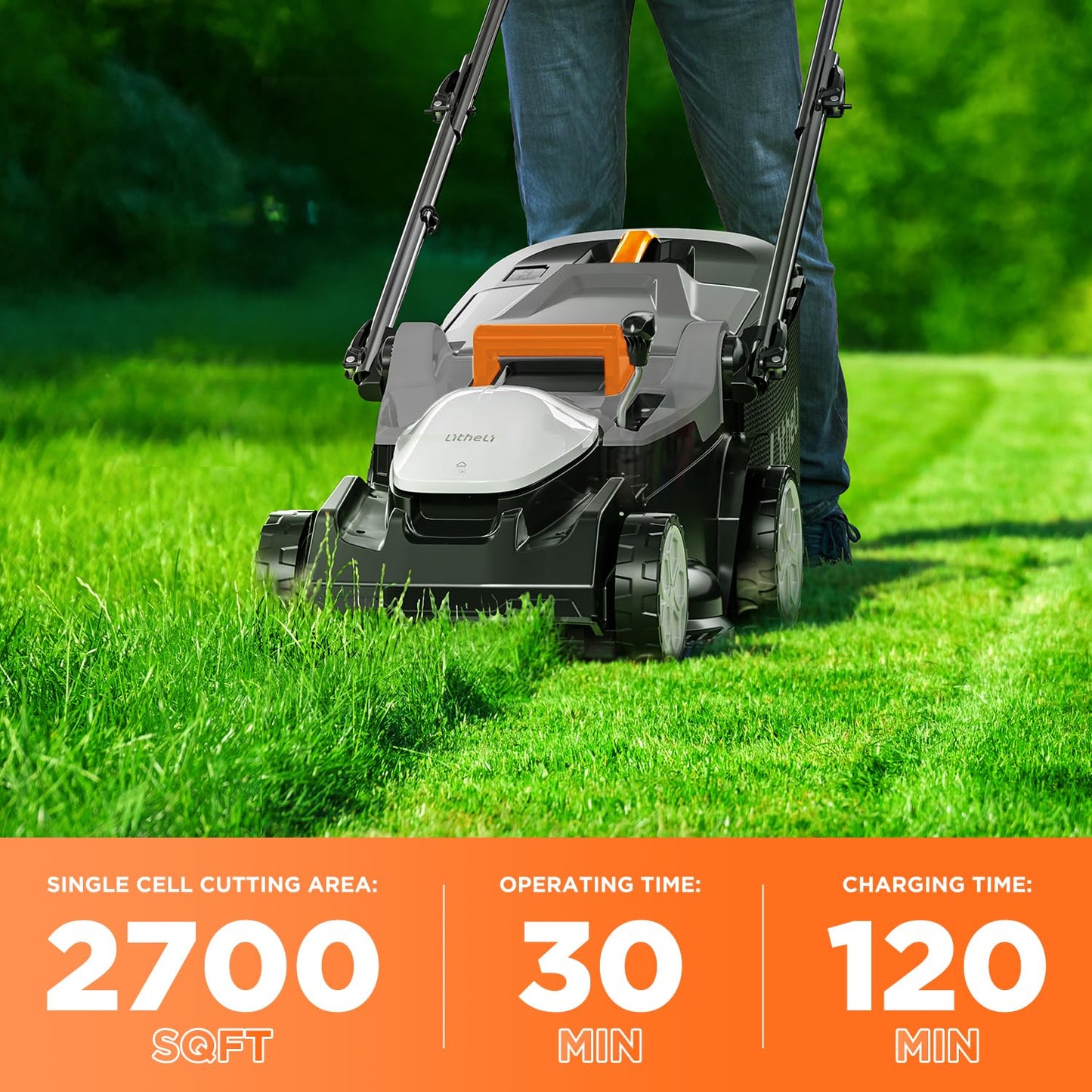 Litheli 16 Inch Lawn Mower 2x20V Electric Coreless Lawn Mower Lightweight Push Mower with 6-Position Height Adjustment, 2 x 4.0Ah Battery Include.
