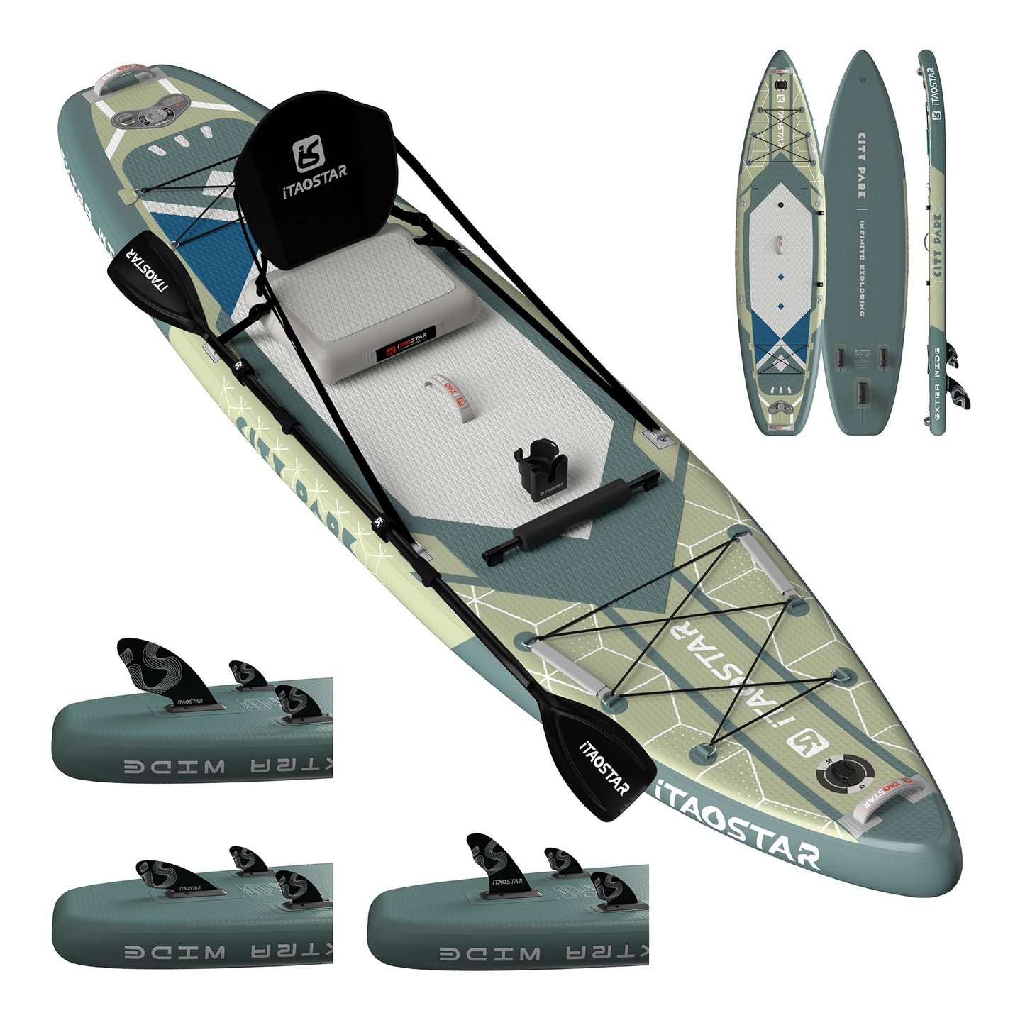 iTAOSTAR C03EP 35" Wide Paddle Board, More Fun Inflatable Paddle Board with 5 Fins，12 Foot Stand Up Paddle Board with Premium SUP Accessories for Familly of All Skill Levels