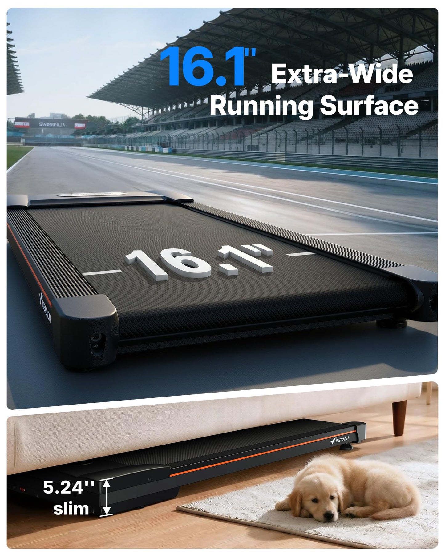 MERACH Walking Pad Treadmill with Incline 10% Auto Incline, Under Desk Treadmills for Home, 350LBS Capacity Compact Treadmill 3.0HP Strong Walkingpad with Bluetooth Speaker W50 Lite Walkpad
