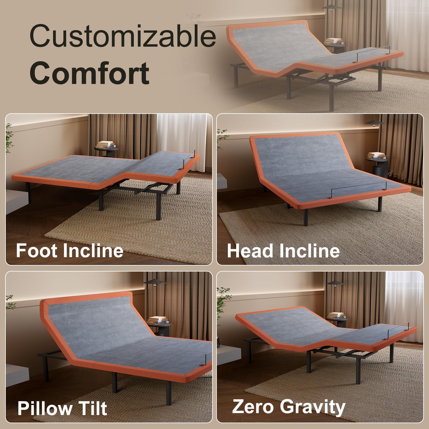 ESHINE Adjustable Bed Frame - Split King Bed Base with Massage, Pillow-tilt, Smart APP Control, Ergonomic Incline, Zero Gravity, Dual USB Port, Under Bed Light, Wireless Remote, 5000 Series