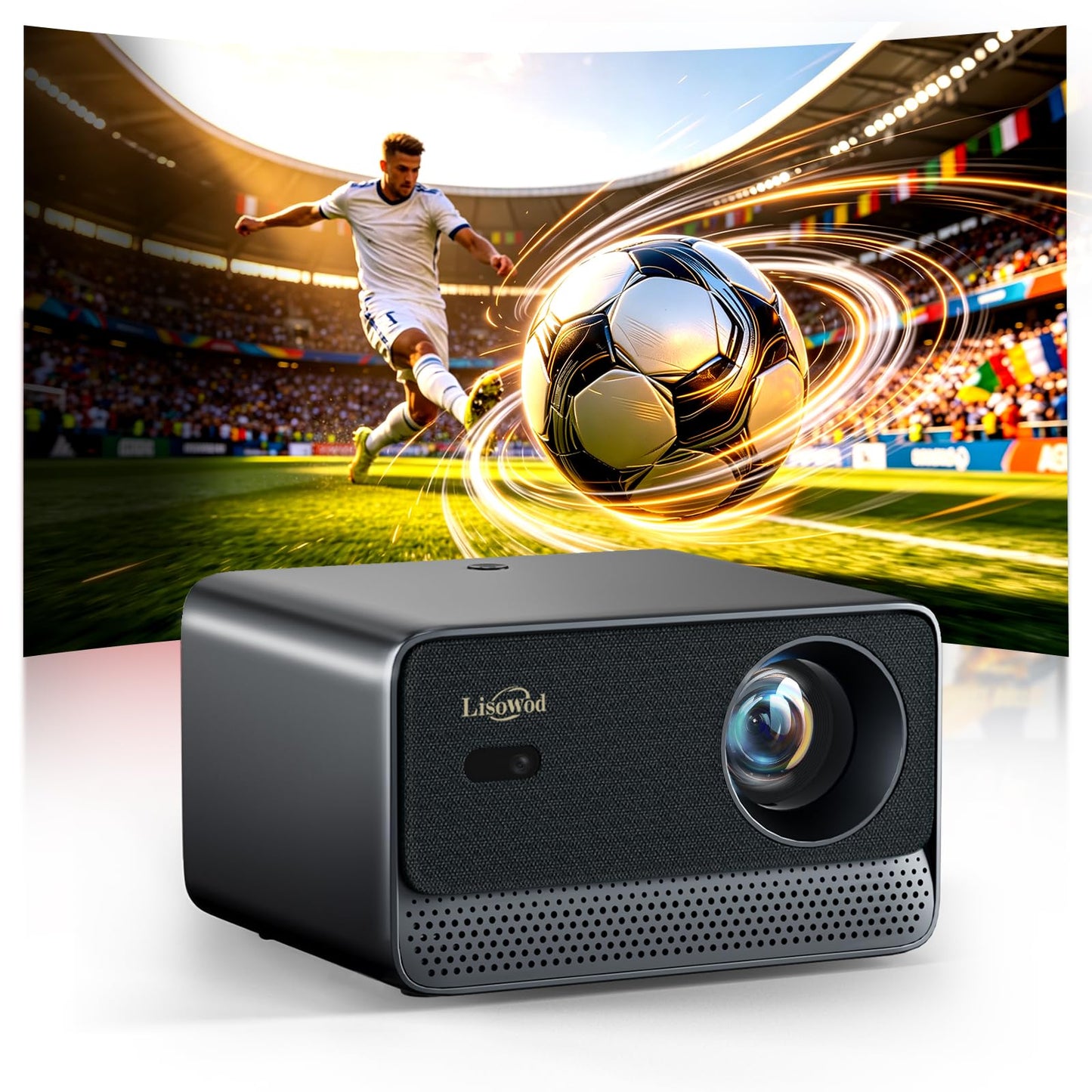 [Official-Apps/Native 1080P/2800 Brightness/AI Auto Focus] Outdoor-Portable-Projector-4K with WiFi and Bluetooth, Smart HD Movie Proyector for Home Theater, Lisowod L03Pro, Compatible with Netflix